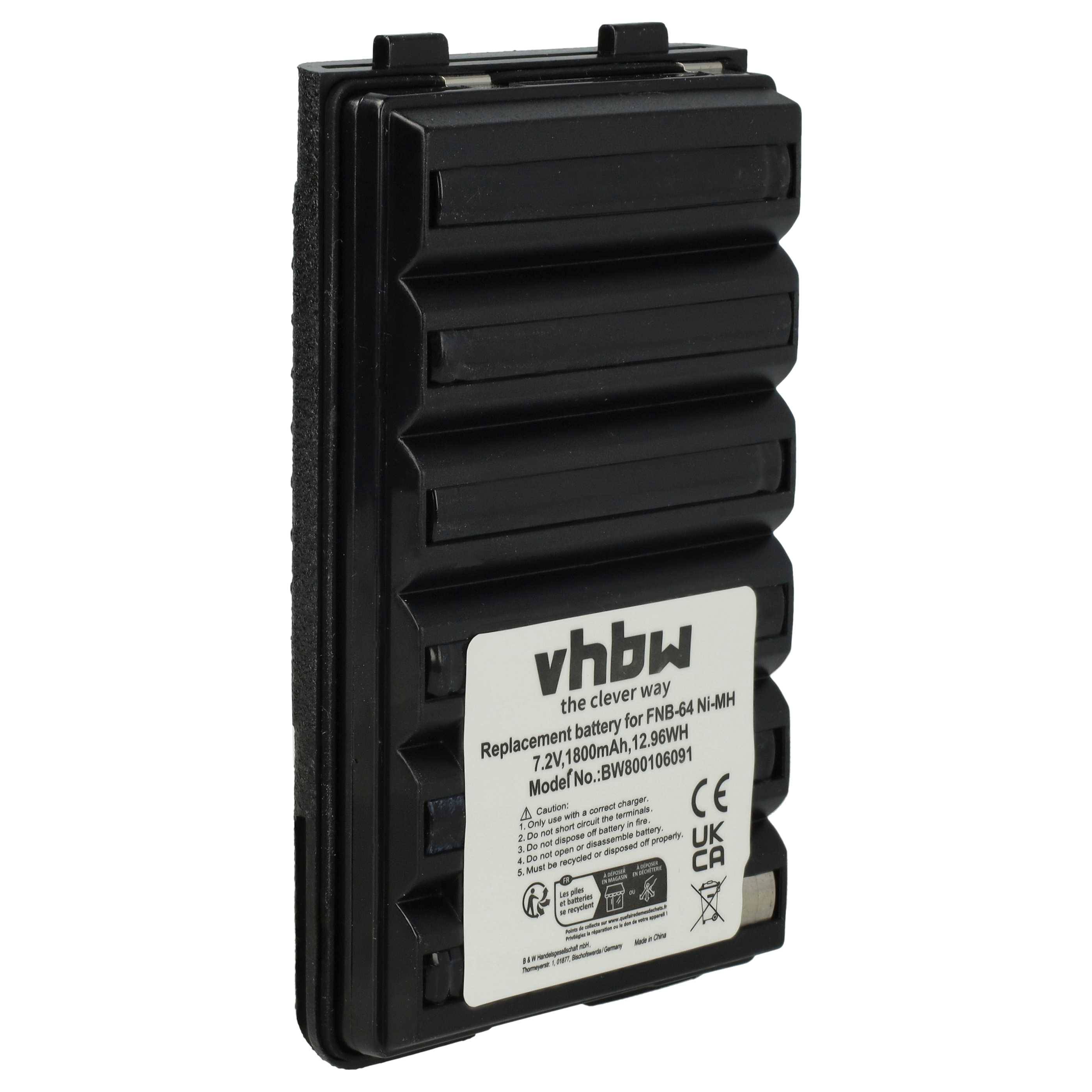vhbw Akku kompatibel mit Yaesu Vertex VX-120, VX-110, FT-60E, FT60R, VX120, FT-60R, VX110, VX-127 Funkgerät, Walkie Talkie (1800 mAh, 7,2 V, NiMH)