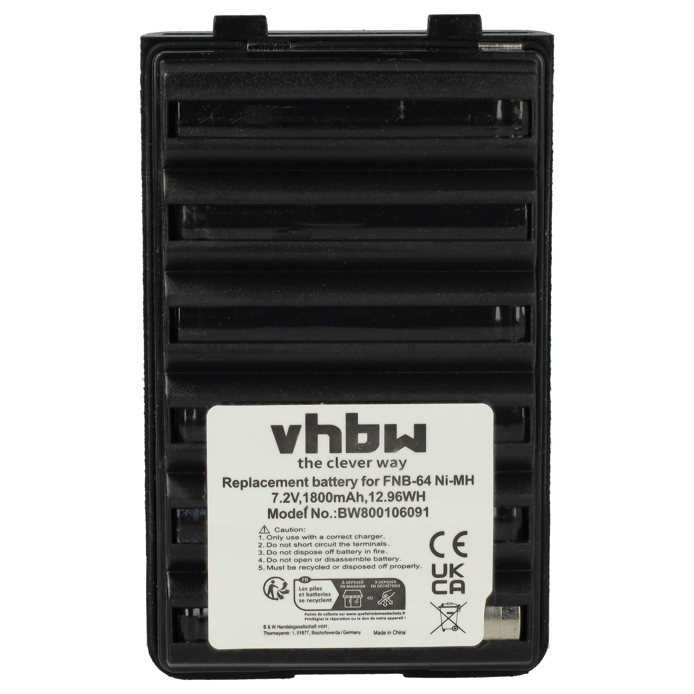 vhbw Akku kompatibel mit Yaesu Vertex VX-120, VX-110, FT-60E, FT60R, VX120, FT-60R, VX110, VX-127 Funkgerät, Walkie Talkie (1800 mAh, 7,2 V, NiMH)
