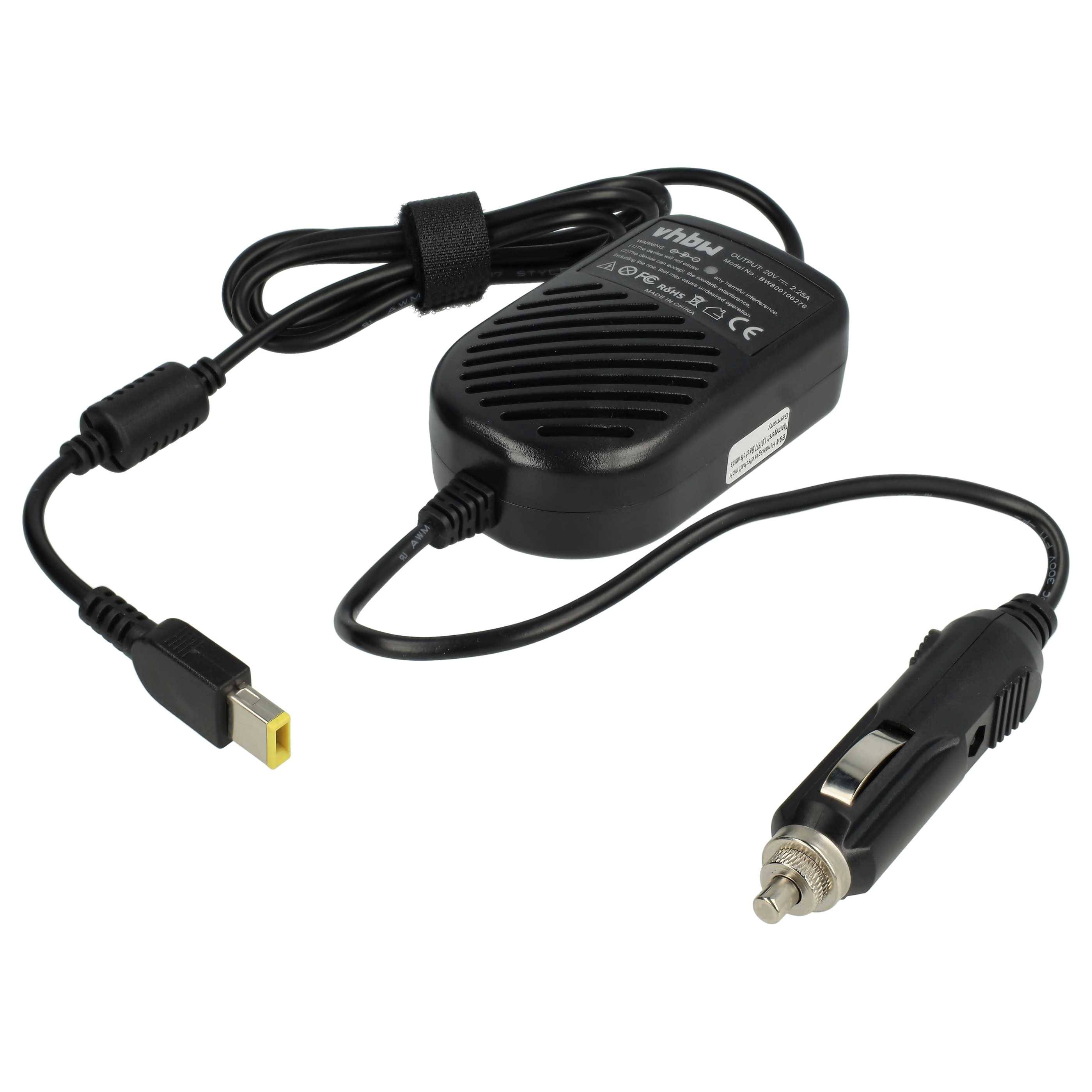 vhbw KFZ-Ladekabel kompatibel mit Lenovo ThinkPad W540, T540p (Dual Core), X1 Carbon, X240 Notebook - 12V Ladegerät Schwarz 2,25 A
