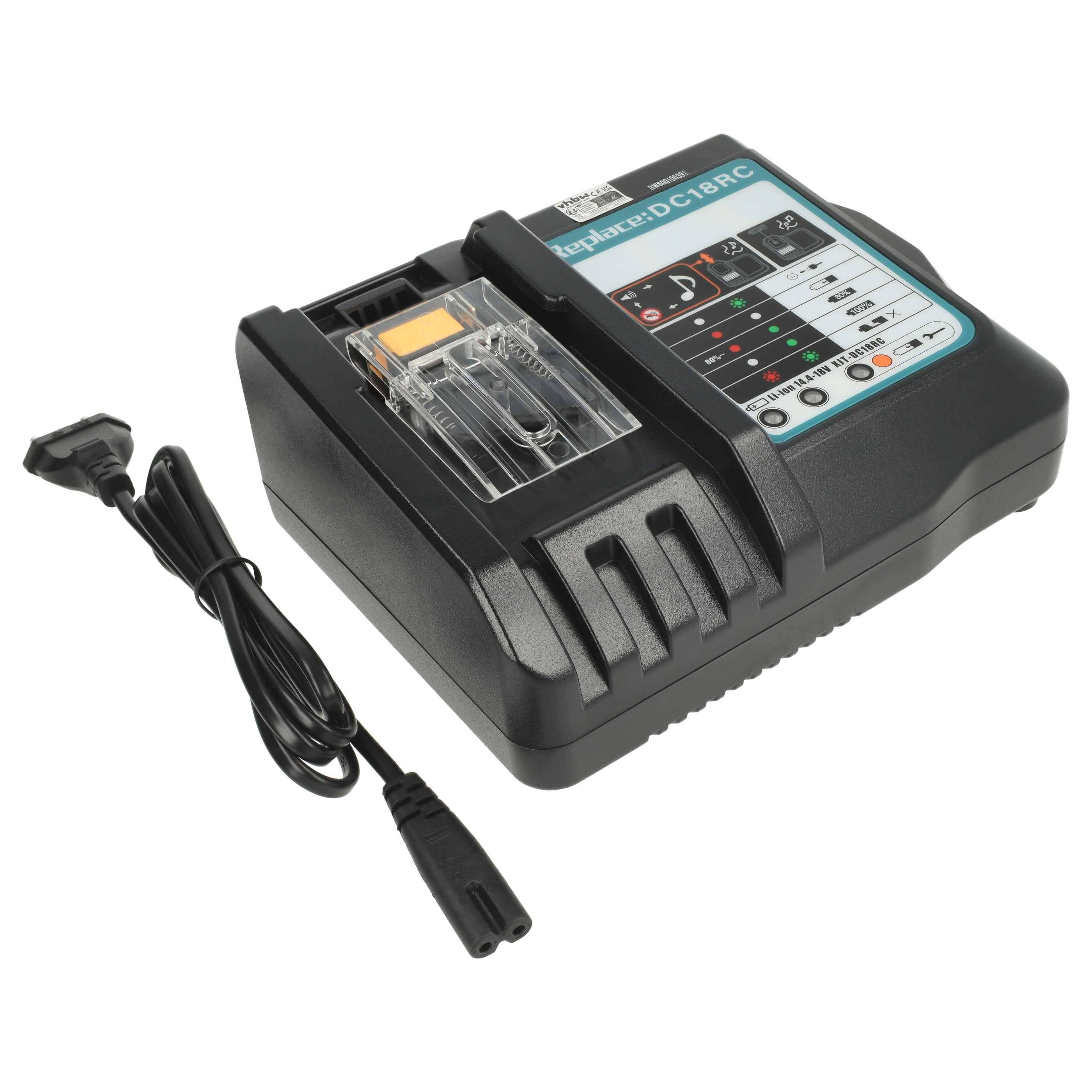 vhbw Ladegerät kompatibel mit Makita BUB182F, BUB182Z, BUC122RFE, BVC350Z, BVF154RF, BVC340Z, BUC122Z, BVC340 Werkzeug Li-Ion-Akkus