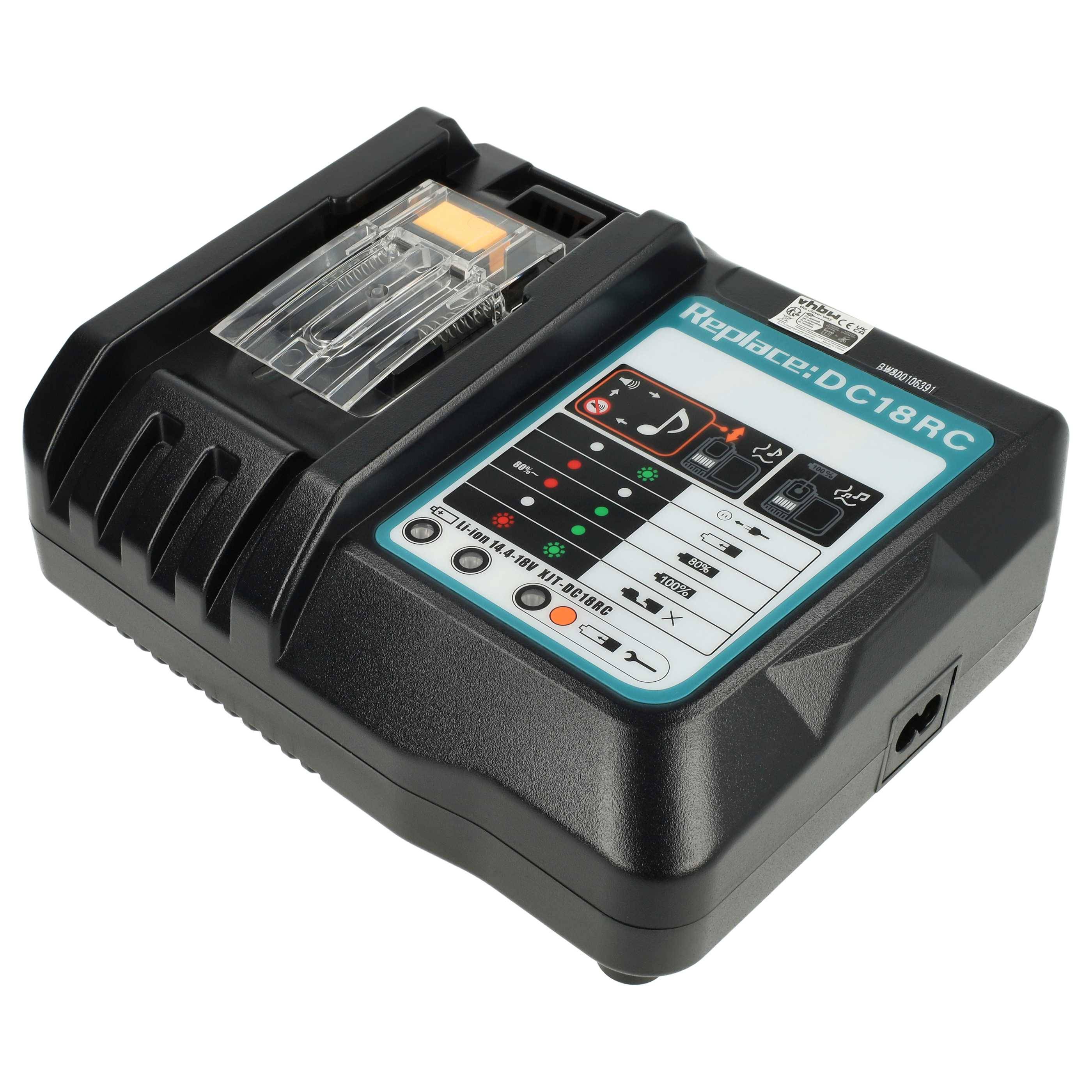 vhbw Ladegerät kompatibel mit Makita BUB182F, BUB182Z, BUC122RFE, BVC350Z, BVF154RF, BVC340Z, BUC122Z, BVC340 Werkzeug Li-Ion-Akkus