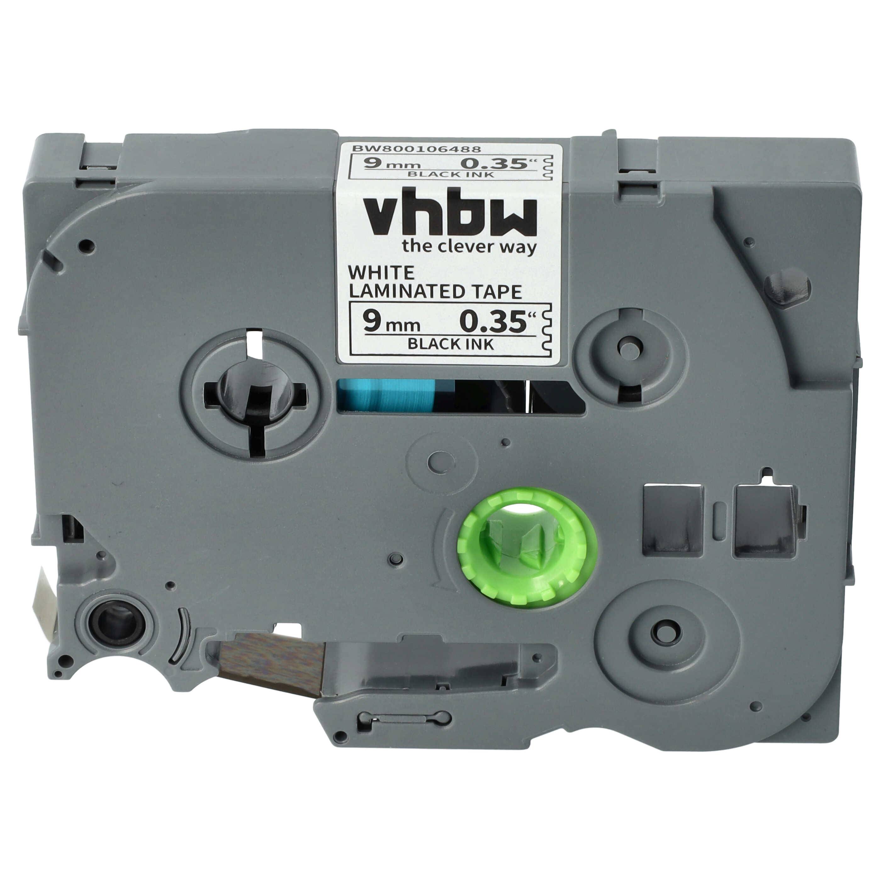 vhbw 1x Schriftband-Kassette kompatibel mit Brother PT 1200P, 1200, 1090, 1080, 1010, 1000-Serie, 1000-Serie Etiketten-Drucker 9mm Schwarz auf Weiß