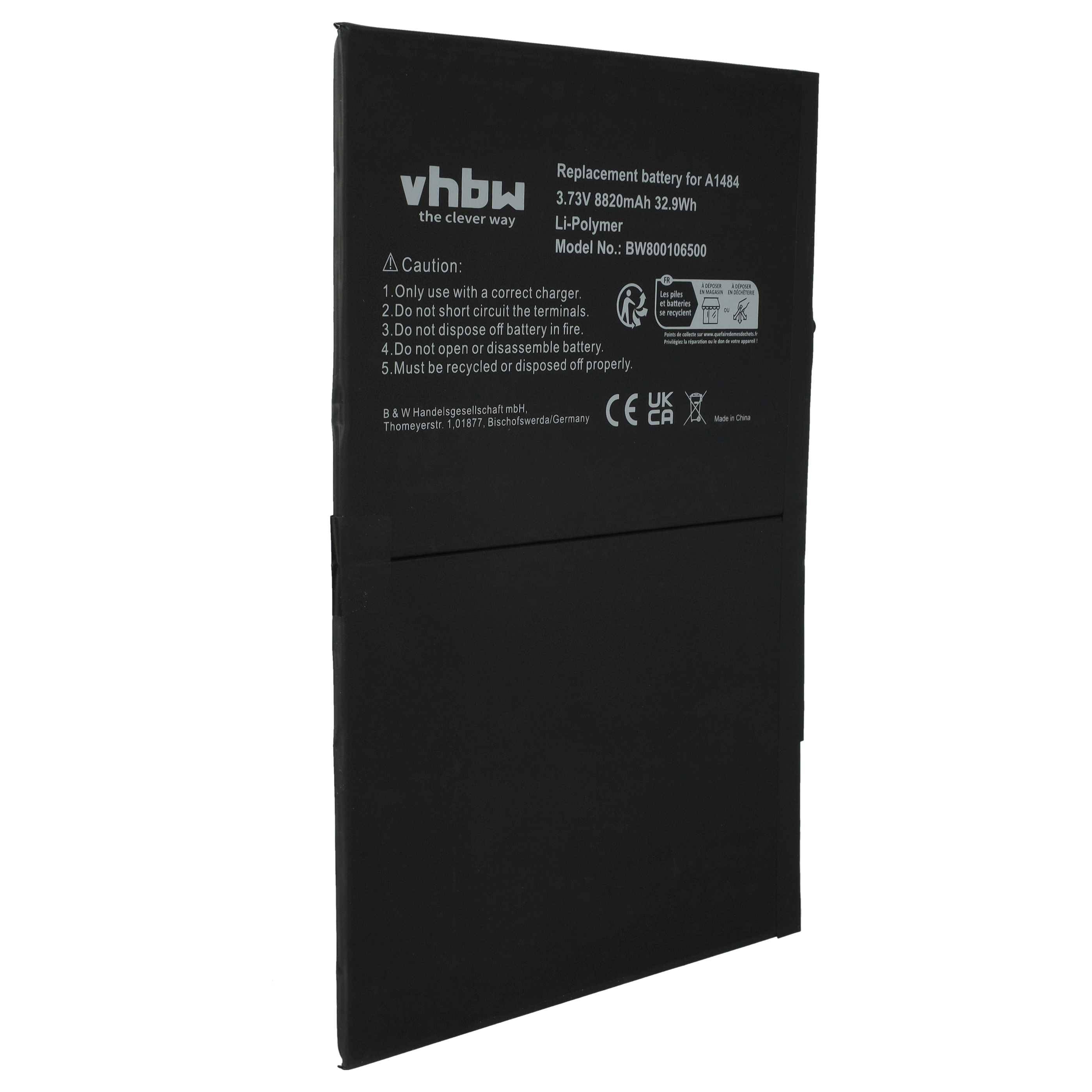 vhbw Akku kompatibel mit Apple iPad MF532LL/A, MF529LL/A, Mini Air, MF024LL/A, MF020LL/A, MF026LL/A Tablet Pad (8820 mAh, 3,73 V, Li-Polymer)