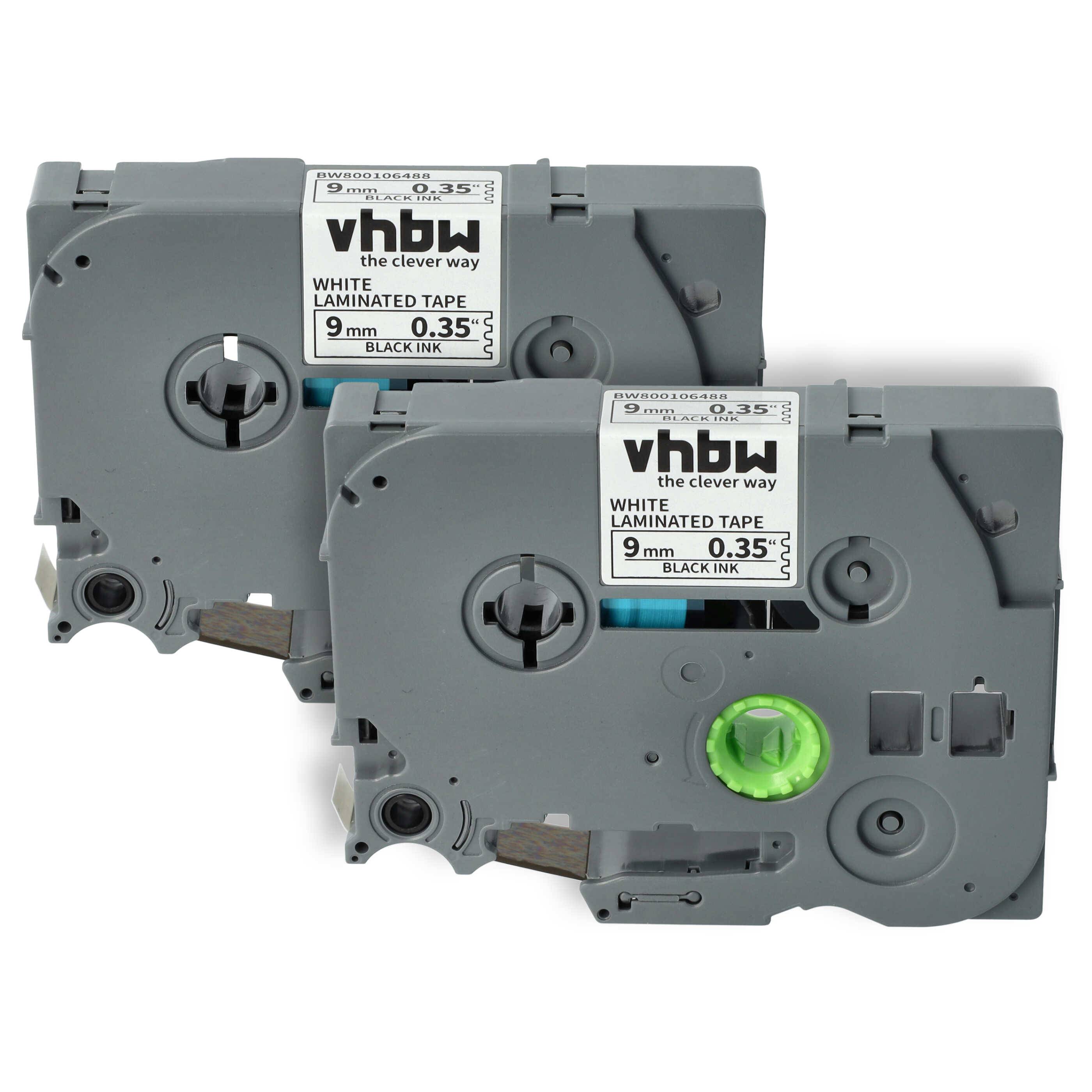 vhbw 2x Schriftband-Kassette Ersatz für Brother TZ-221, TZE-221 für Etiketten-Drucker 8m x 9mm Schwarz auf Weiß