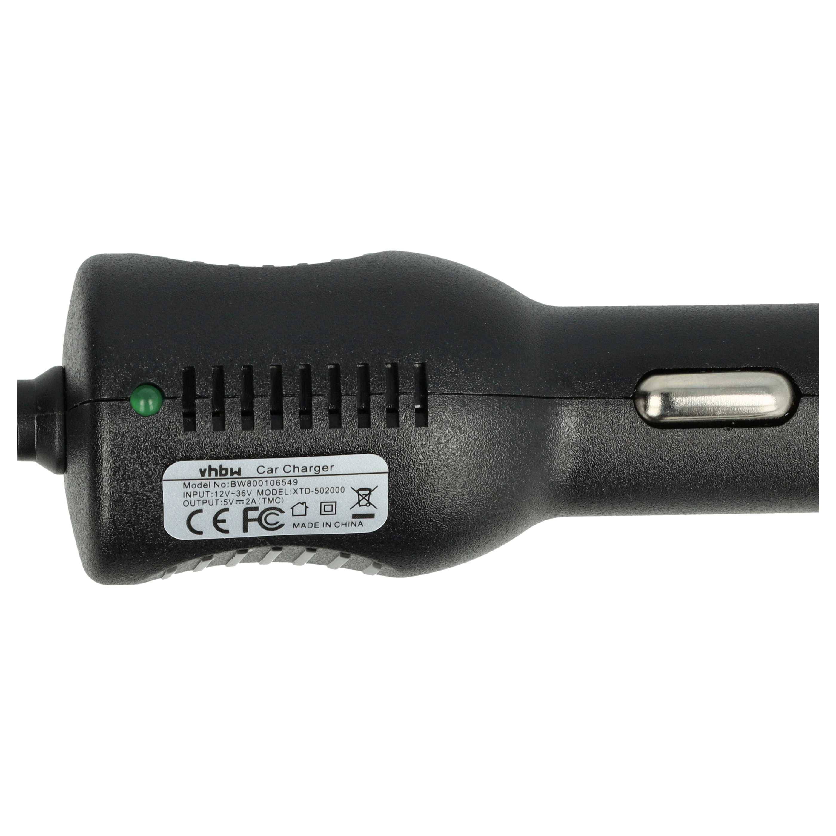 vhbw KFZ-Ladekabel kompatibel mit TomTom Start 50, 60 Europe Traffic, 40, 60 Navigationsgerät - 12V Ladegerät Schwarz