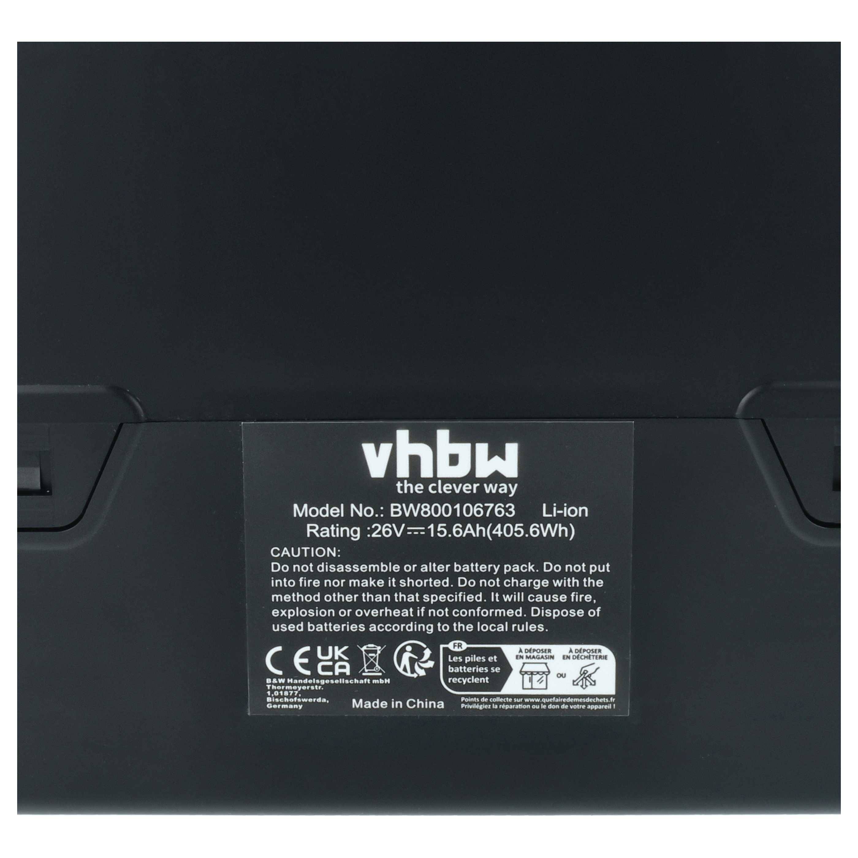 vhbw Akku kompatibel mit Flyer Cargo, C8 HS, Cross-Country, C10 HS, C10, C11 HS, C12 HS, C6 E-Bike (15,6 Ah, 26 V, Li-Ion) - Schwarz