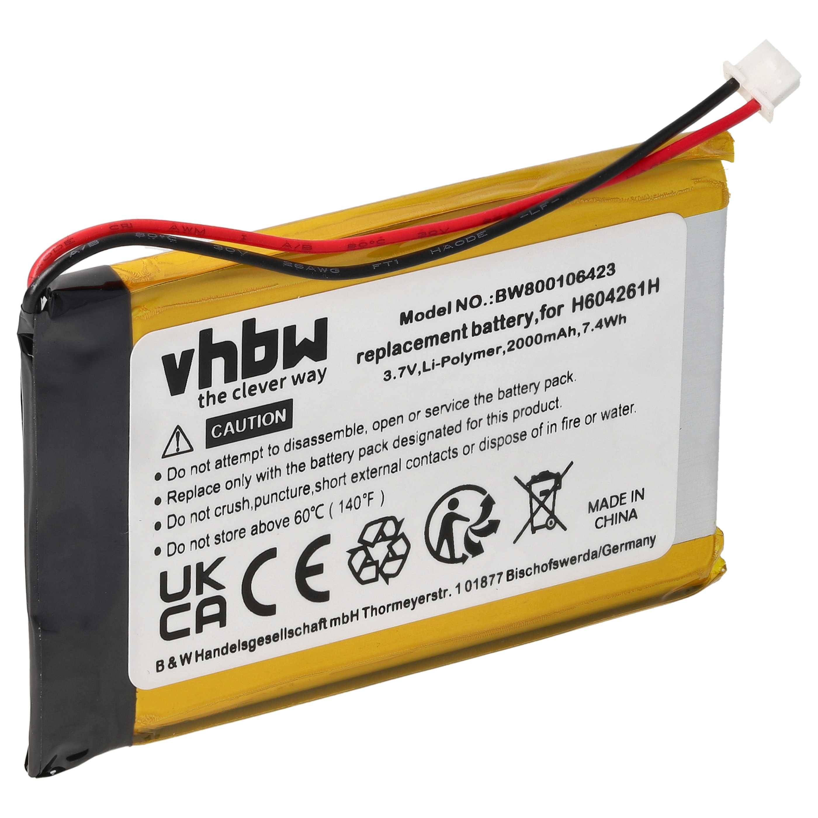 vhbw Akku kompatibel mit Bushnell 36-8100, BUU0057, E350010M28, Yardage Pro GPS Navigation Navi (2000 mAh, 3,7 V, Li-Polymer)