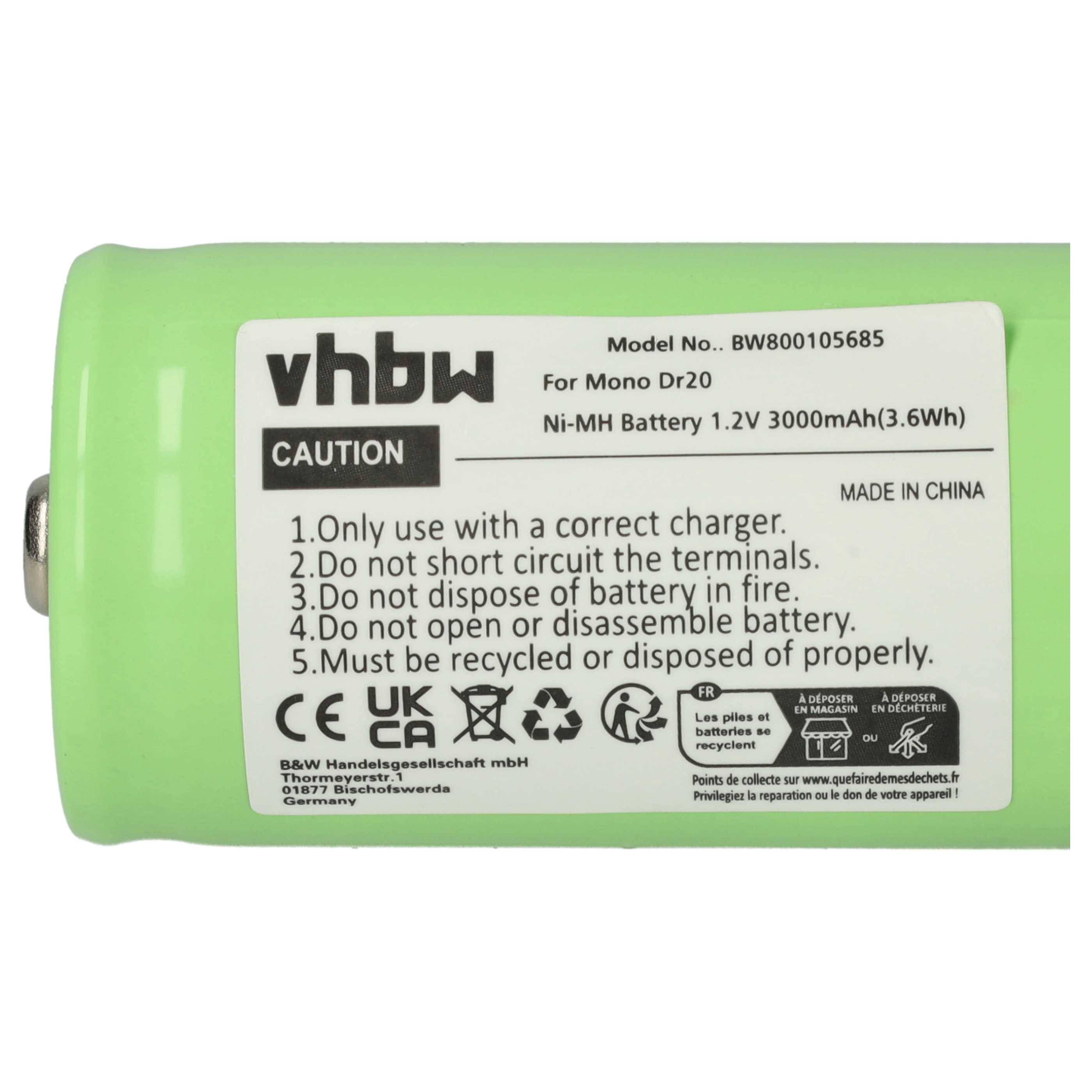 Eine grüne zylindrische Batterie mit der Bezeichnung „vhbw