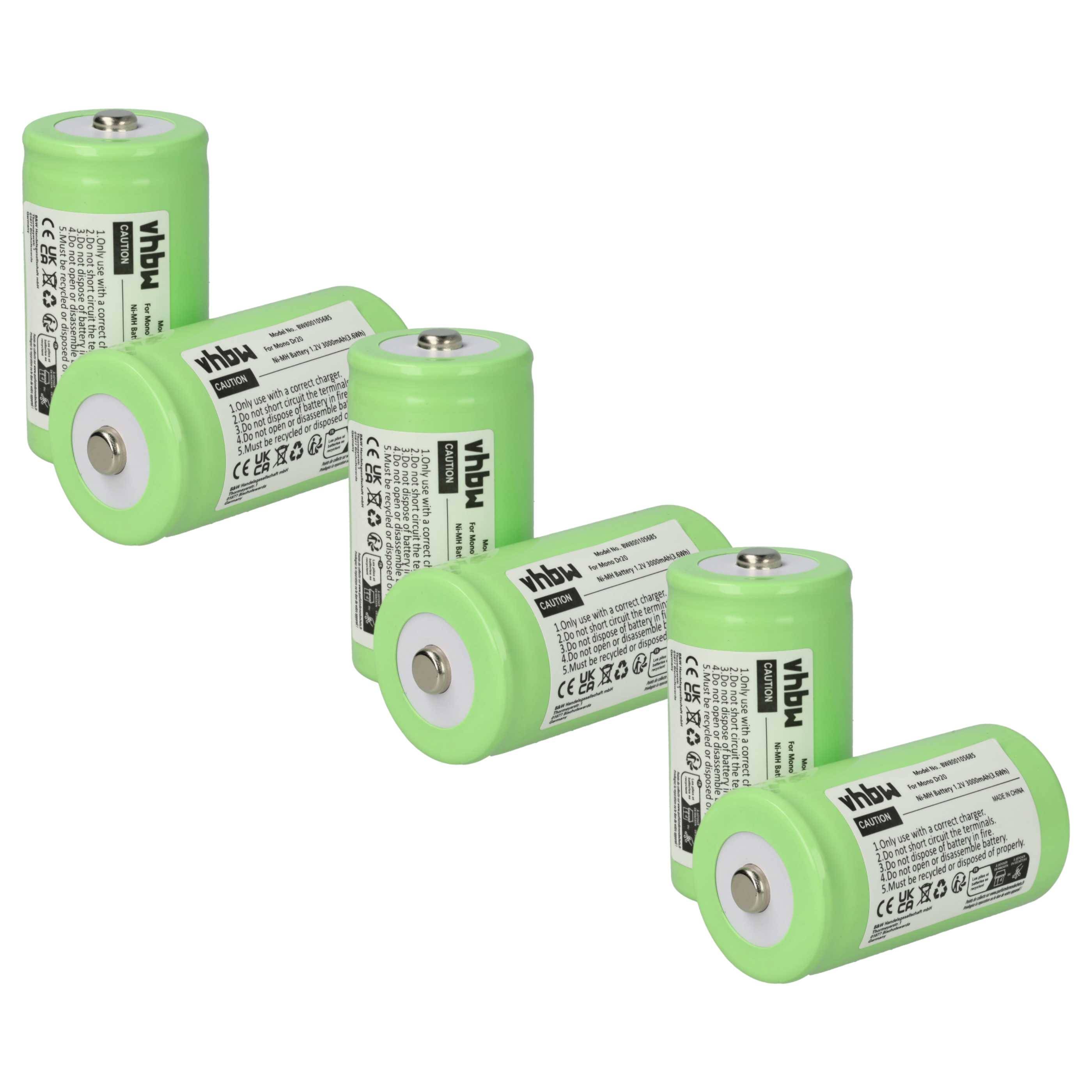 vhbw 6x Akku Ersatz für KR20, HR20, Mono D, R20, LR20 für Funkgerät, Walkie Talkie (3000 mAh, 1,2 V, NiMH)