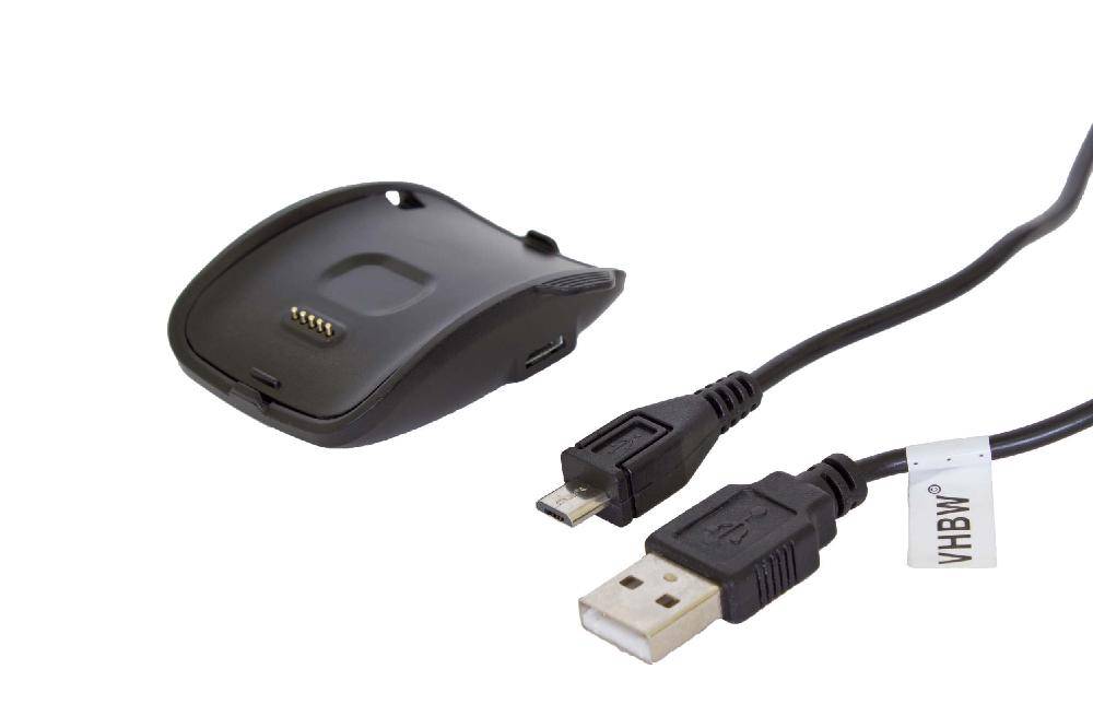 vhbw USB Ladekabel kompatibel mit Samsung Gear S SM-R750 Smartwatch Fitnesstracker - Dockingstation Schwarz, 100 cm