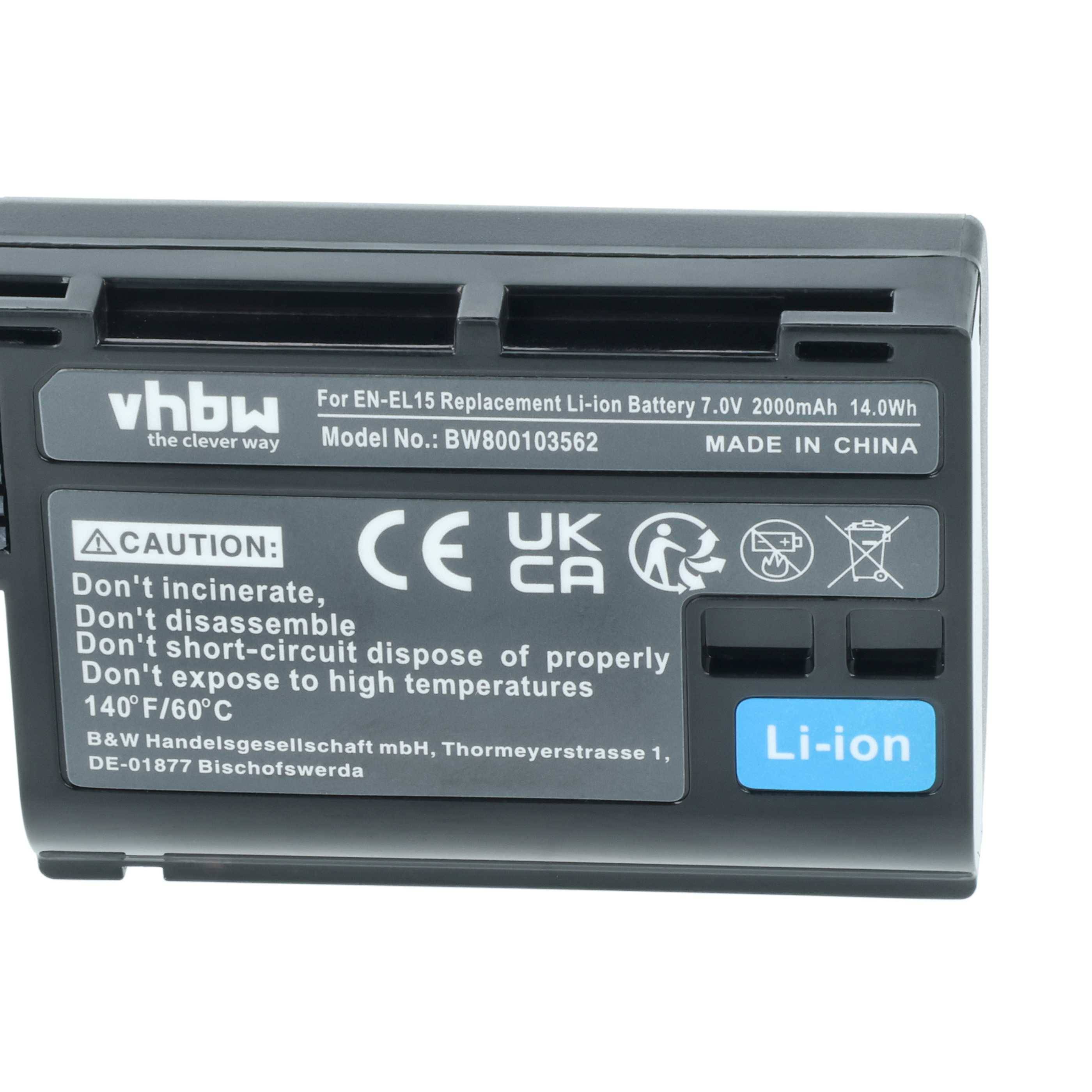 vhbw 3x Akku kompatibel mit Nikon D800, D7000, D800E, D810, D7200, D750, D500, D7500, D8000, D780 Kamera (2000 mAh, 7 V, Li-Ion), Infochip