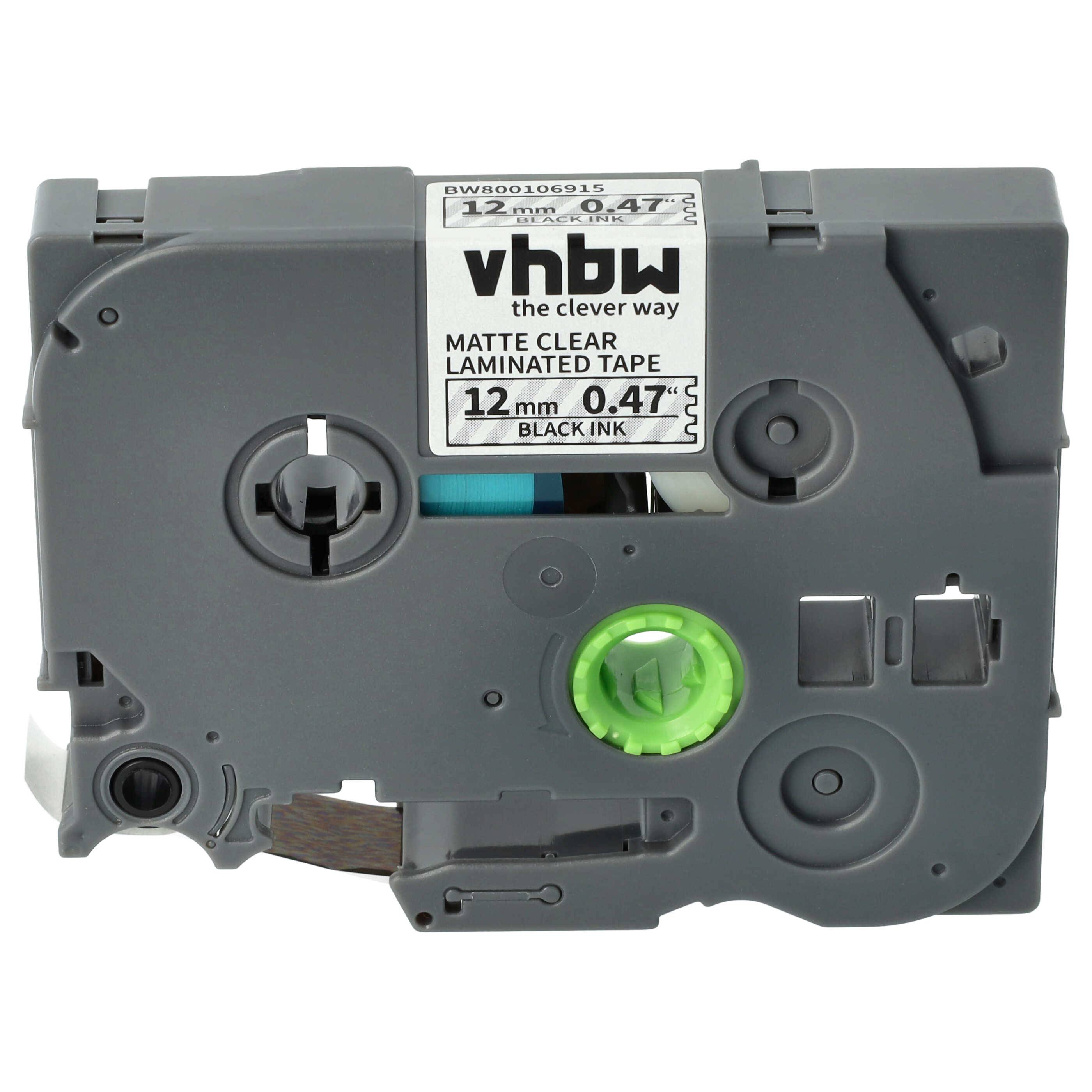 vhbw Schriftband-Kassette kompatibel mit Brother PT D200G, D200SN, D200KT, D200MA, D200SA Etiketten-Drucker 8m x 12mm Schwarz auf Matt-Transparent