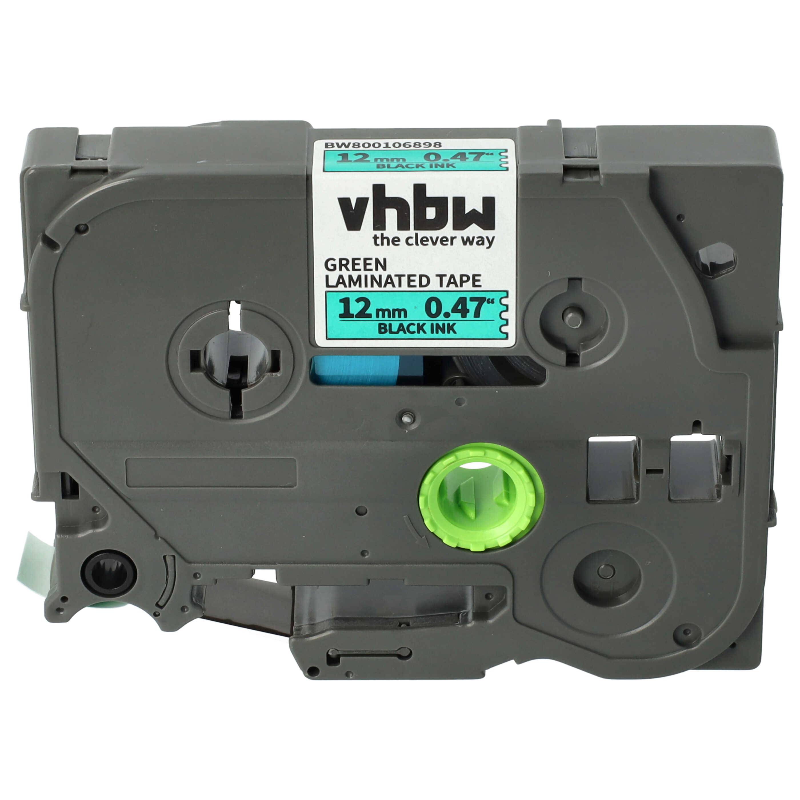 vhbw Schriftband-Kassette kompatibel mit Brother ST 1150, 1150DX, 5 Etiketten-Drucker 8m x 12mm Schwarz auf Grün