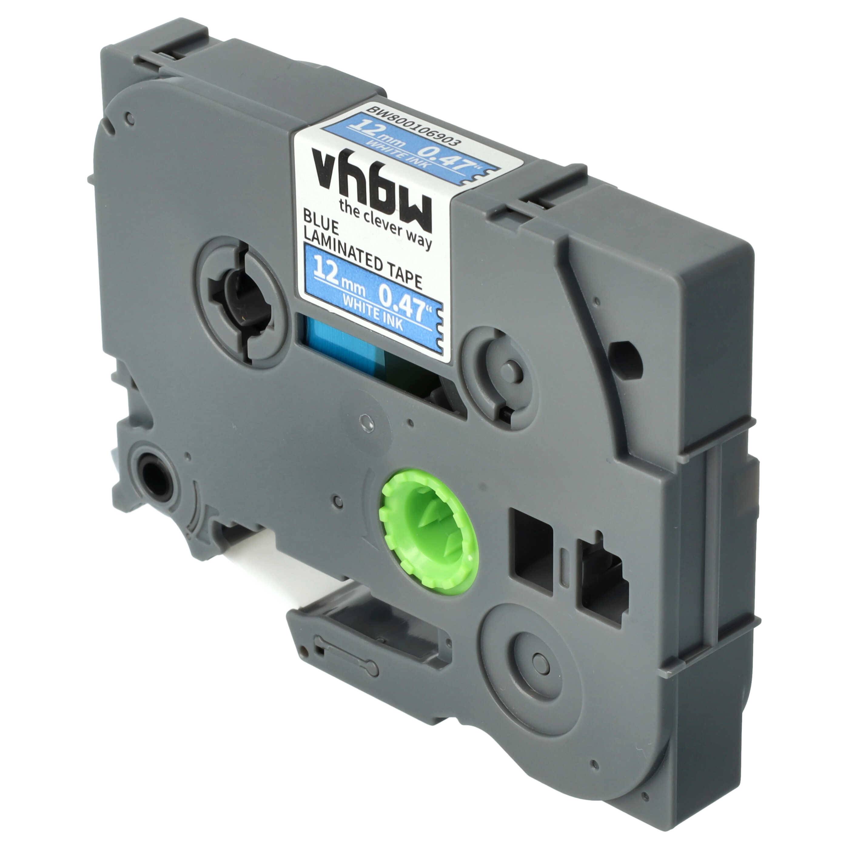 vhbw Schriftband-Kassette kompatibel mit Brother PT 1180SC, 1180SP, 1200, 11Q, 1170S, 1180, 1180HK, 1190 Etiketten-Drucker 8m x 12mm Weiß auf Blau