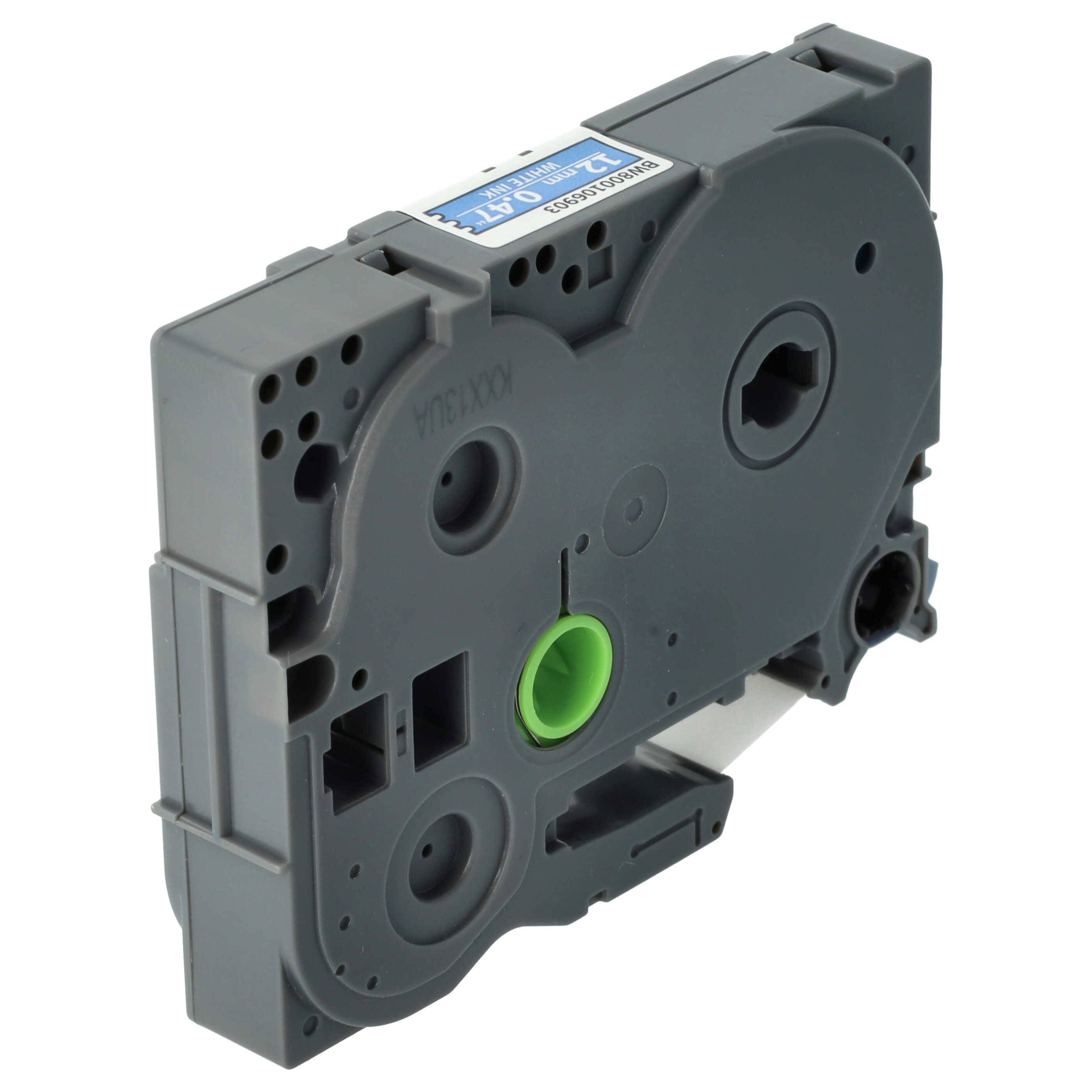 vhbw Schriftband-Kassette kompatibel mit Brother PT H107B, H108, H108GT, H300, H110BK, H300LI, H200, H110 Etiketten-Drucker 8m x 12mm Weiß auf Blau