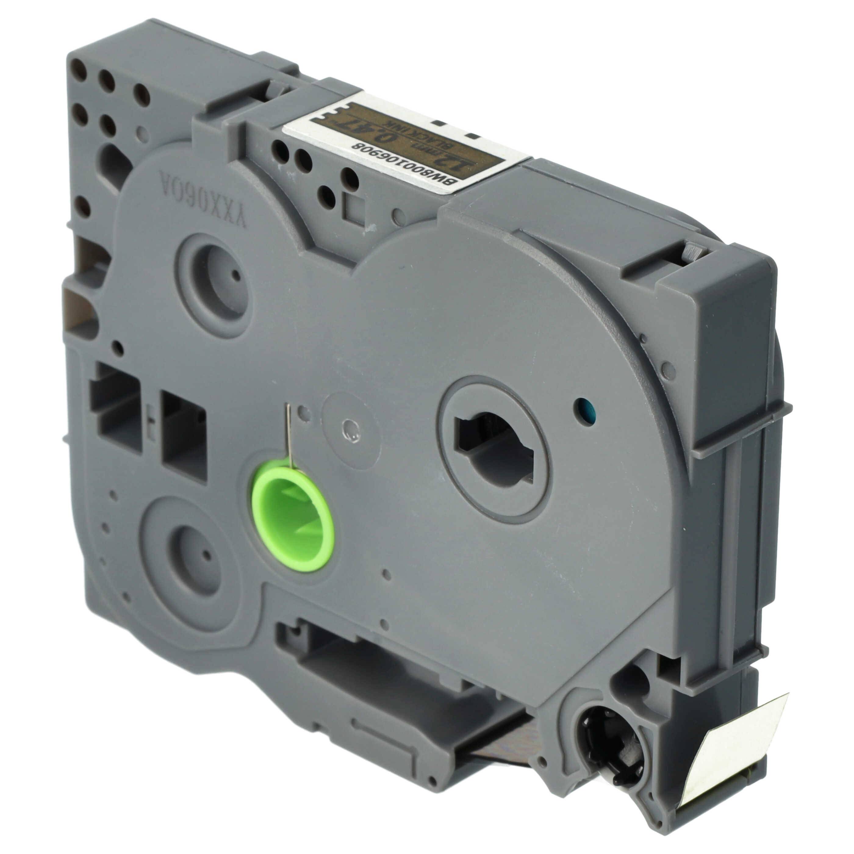 vhbw Schriftband-Kassette kompatibel mit Brother PT D200BW, D200DA, D200DR, D200G, D200KT, D200MA Etiketten-Drucker 8m x 12mm Schwarz auf Gold