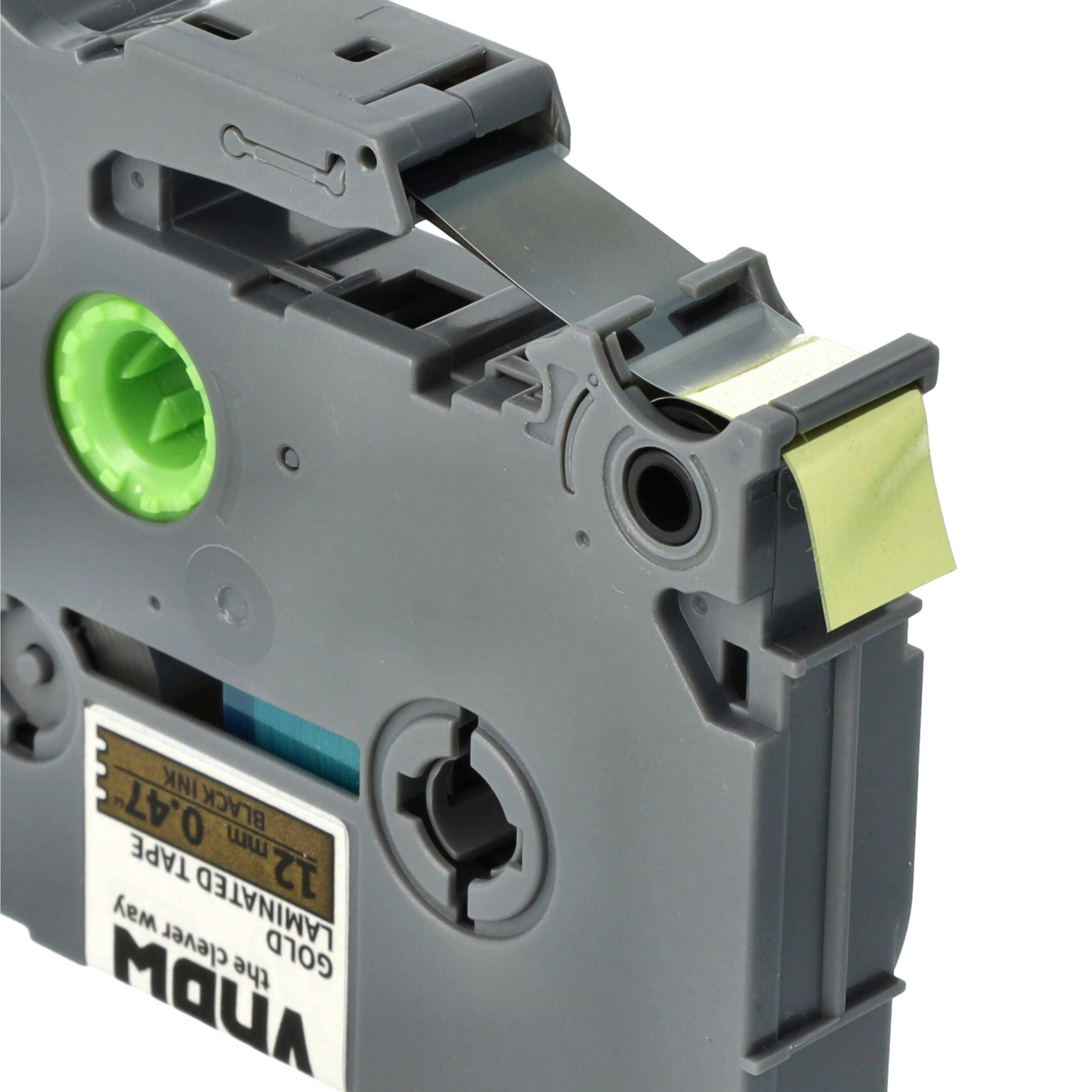 vhbw Schriftband-Kassette kompatibel mit Brother PT 2700, 300, 2700VP, 2710, 2730, 2730VP, 300B Etiketten-Drucker 8m x 12mm Schwarz auf Gold