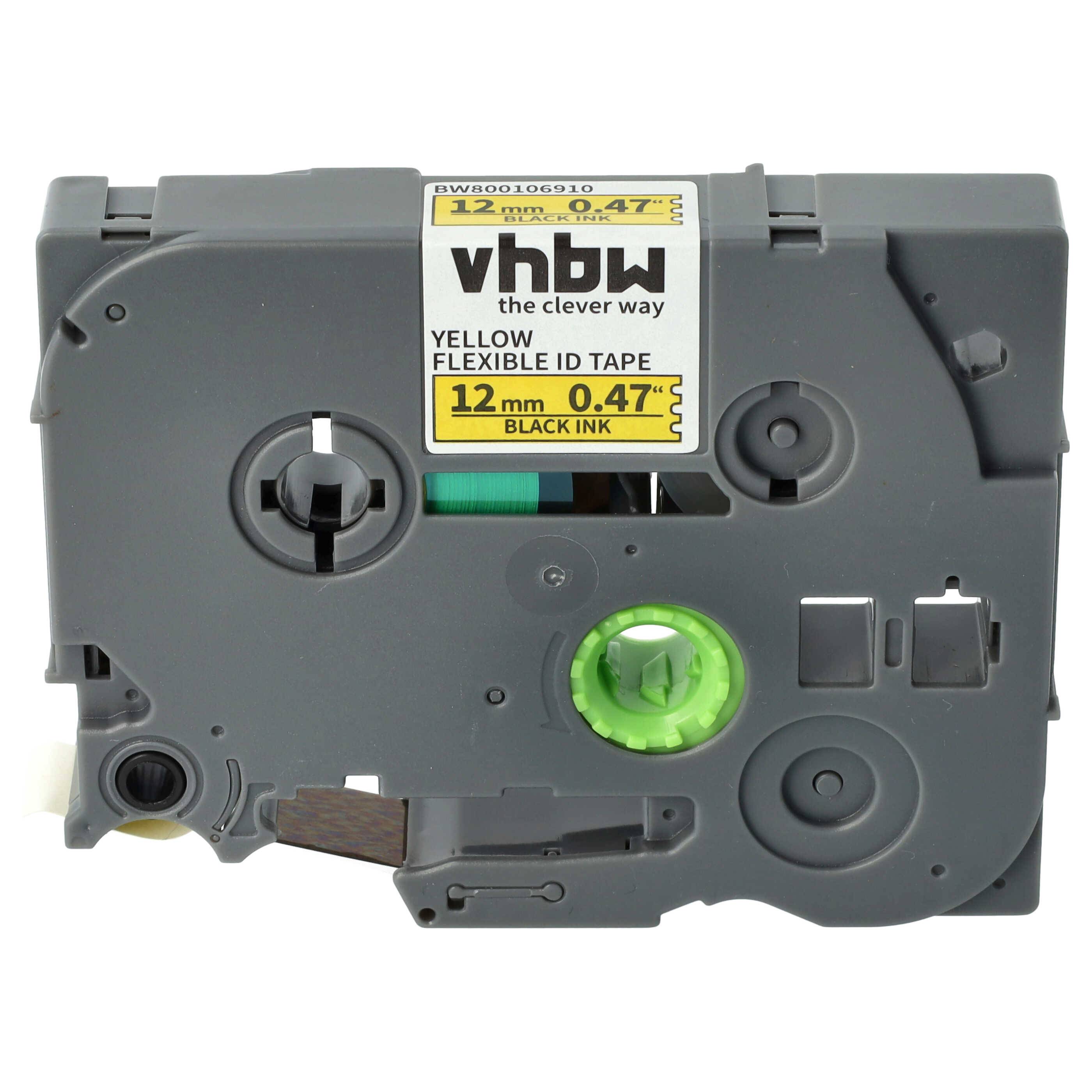 vhbw Schriftband-Kassette kompatibel mit Brother PT D210 | D210BK, D210VP, D201CS, D215e, D202 Etiketten-Drucker 8m x 12mm Schwarz auf Gelb
