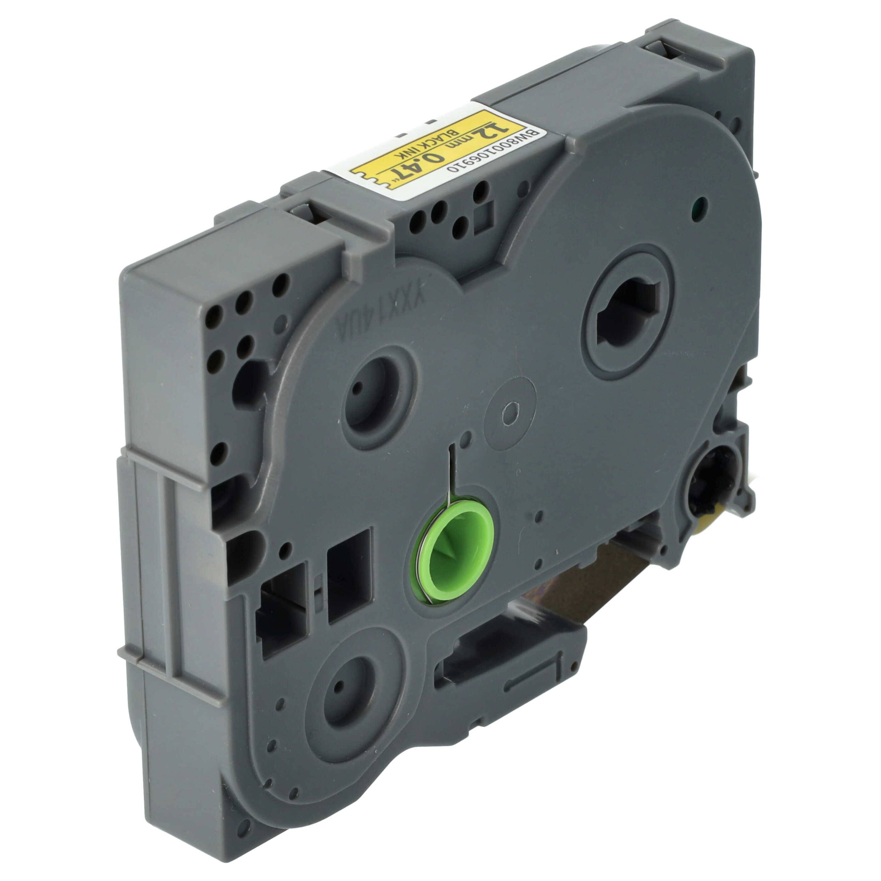 vhbw Schriftband-Kassette kompatibel mit Brother ST 1150, 1150DX, 5 Etiketten-Drucker 8m x 12mm Schwarz auf Gelb, Flexibel