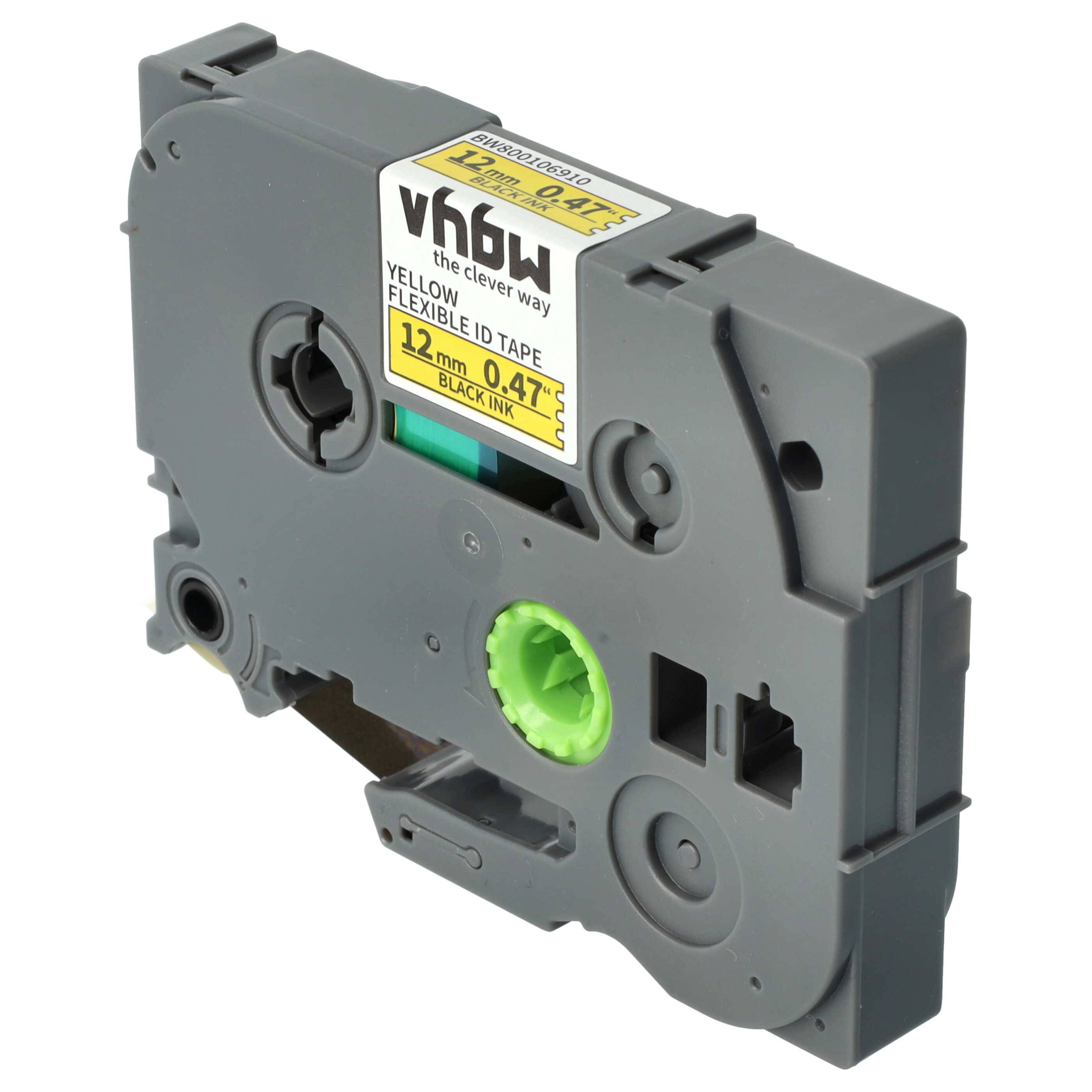 vhbw Schriftband-Kassette Ersatz für Brother TZ-FX631, TZE-FX631 für Etiketten-Drucker 8m x 12mm Schwarz auf Gelb, Flexibel