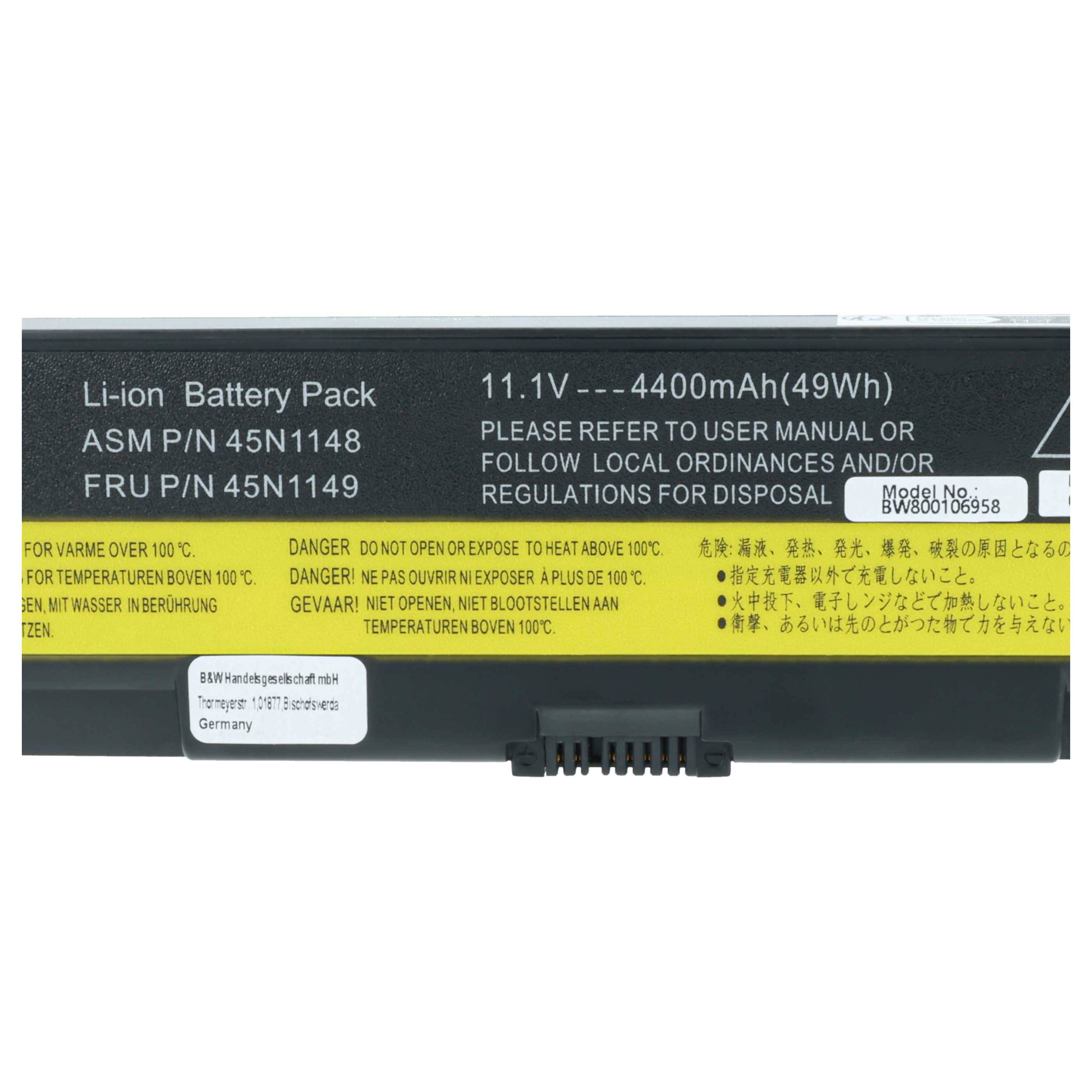 vhbw 1x Akku kompatibel mit Lenovo ThinkPad T440 (20B6A03FCD), T440 (20B6A03GCD) Notebook (4400 mAh, 11,1 V, Li-Ion)
