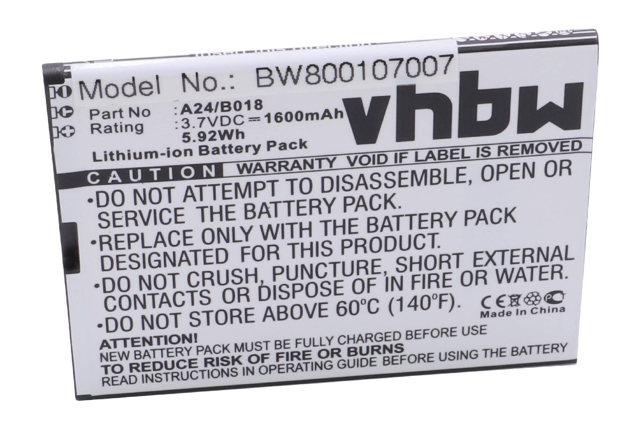 vhbw Akku 1600mAh (3.7V) für Handy Telefon Smartphone Avus 24, A24 wie A24/B018.