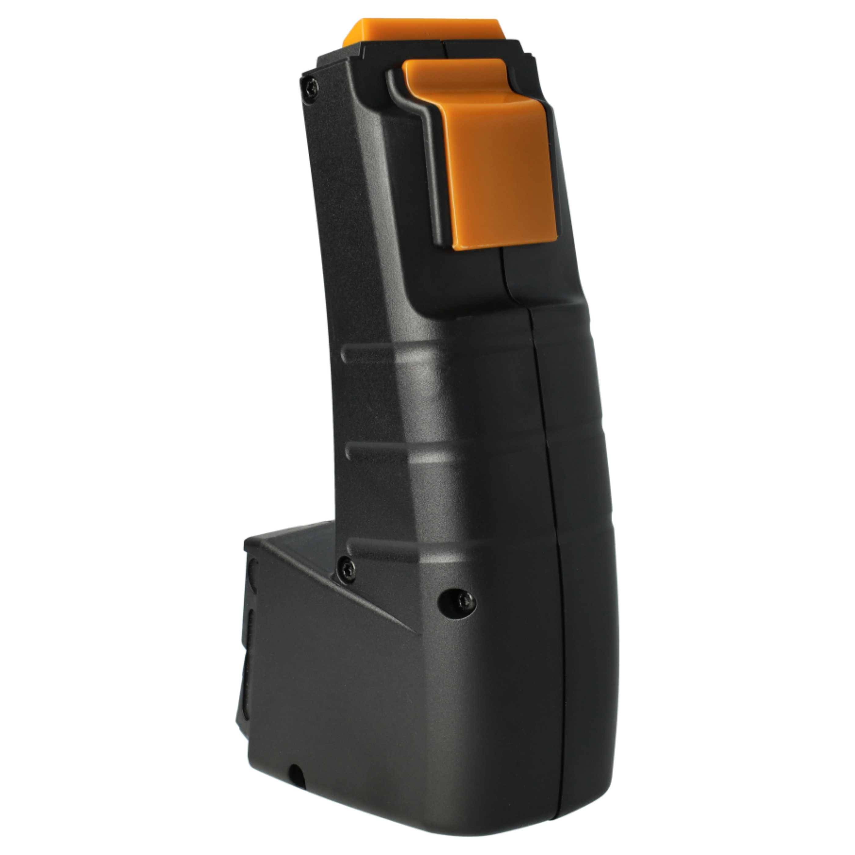 Ein handgehaltenes schwarzes und orangefarbenes Werkzeug mit Antrieb, das ein hohes, ergonomisches Design und einen auffälligen orangefarbenen Knopf aufweist, der wahrscheinlich zur Aktivierung dient.