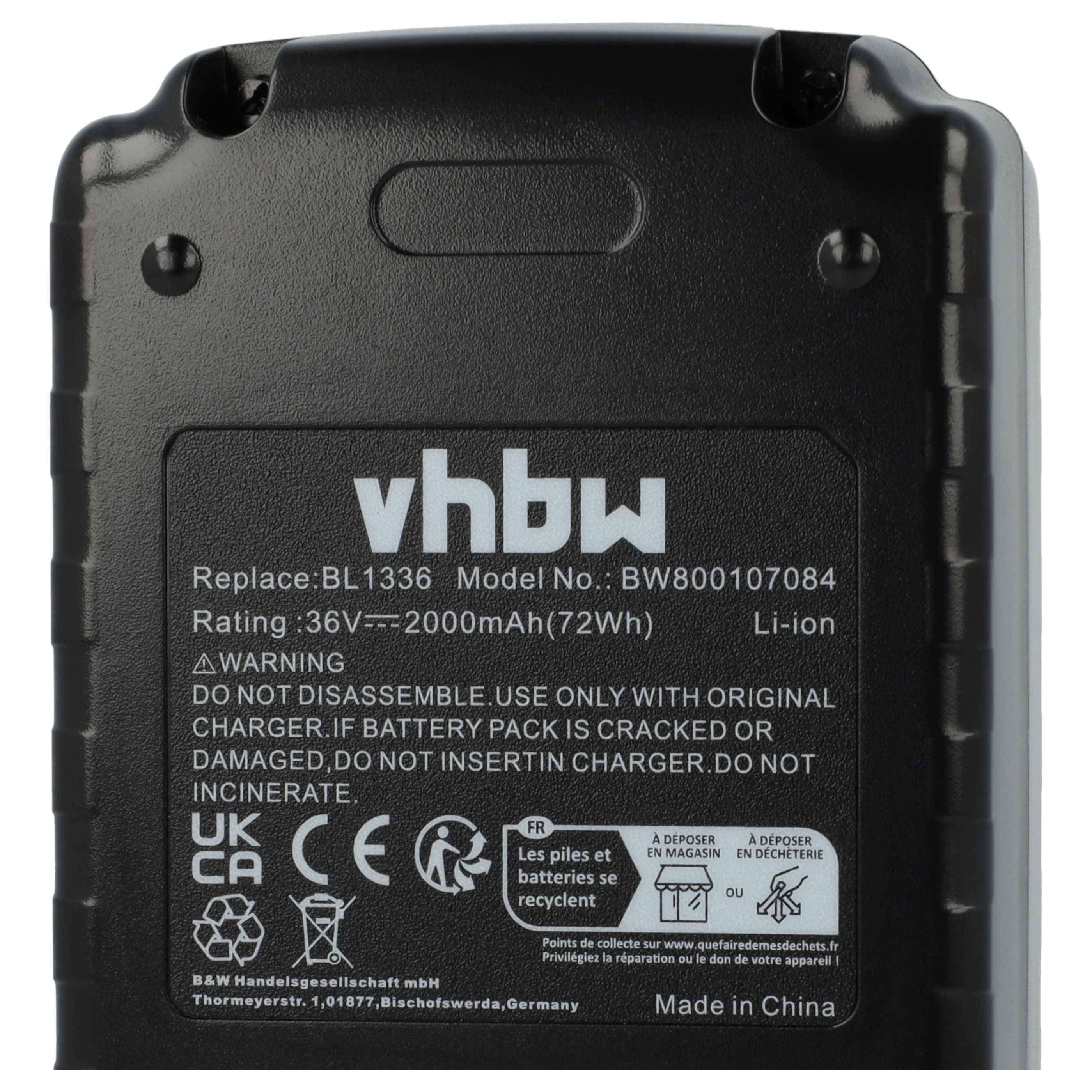 vhbw 1x Akku kompatibel mit Black & Decker BCHTS36, BCHTS3625L1-QW, 74-440VP, BCBLV3625L1-QW Werkzeug (2000 mAh, Li-Ion, 36 V / 40 V)