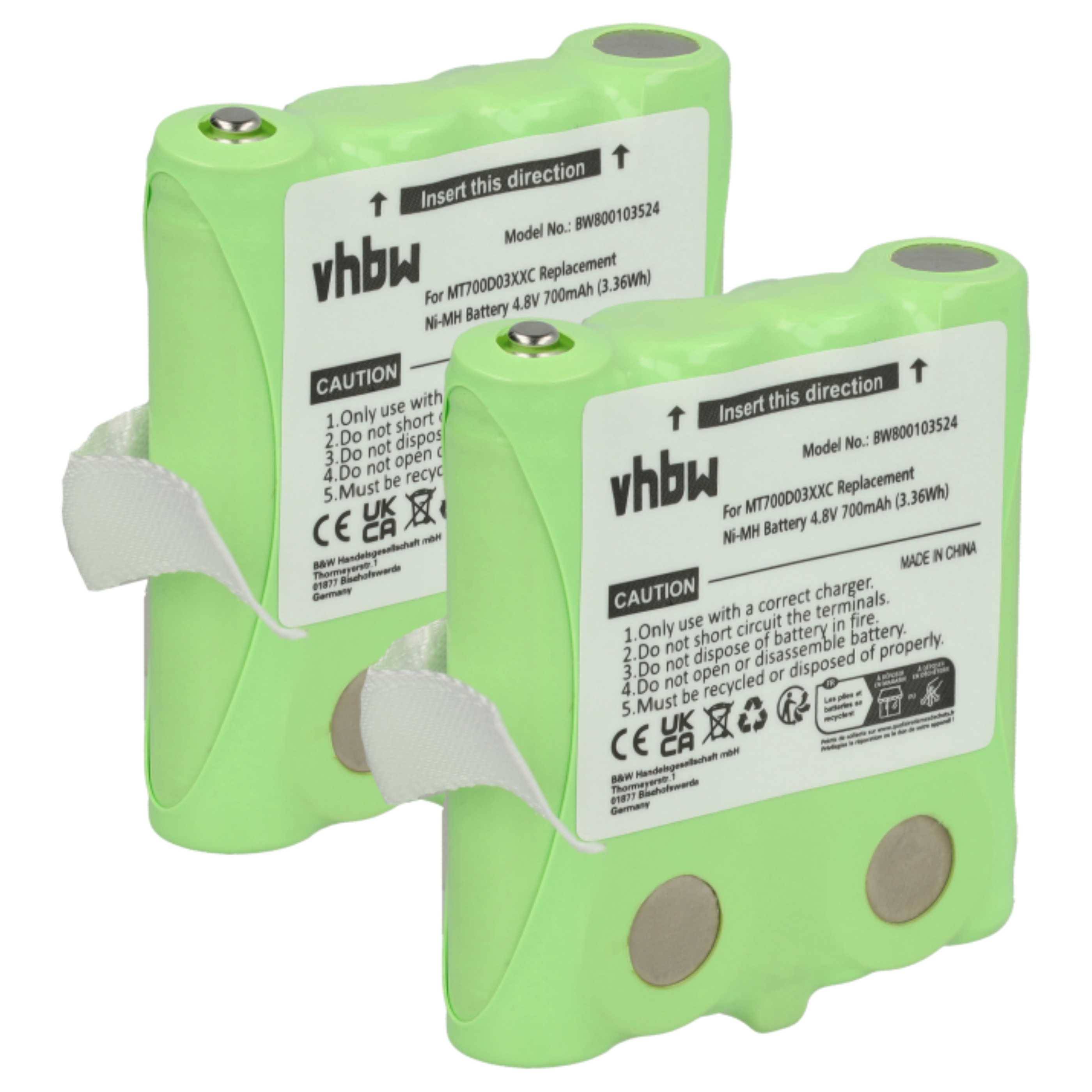 vhbw 2x Akku kompatibel mit DeTeWe Outdoor 8000, PMR8000, PMR 8000, Simvalley WT-100 Funkgerät, Walkie Talkie (700 mAh, 4,8 V, NiMH) - Ersatz für PX