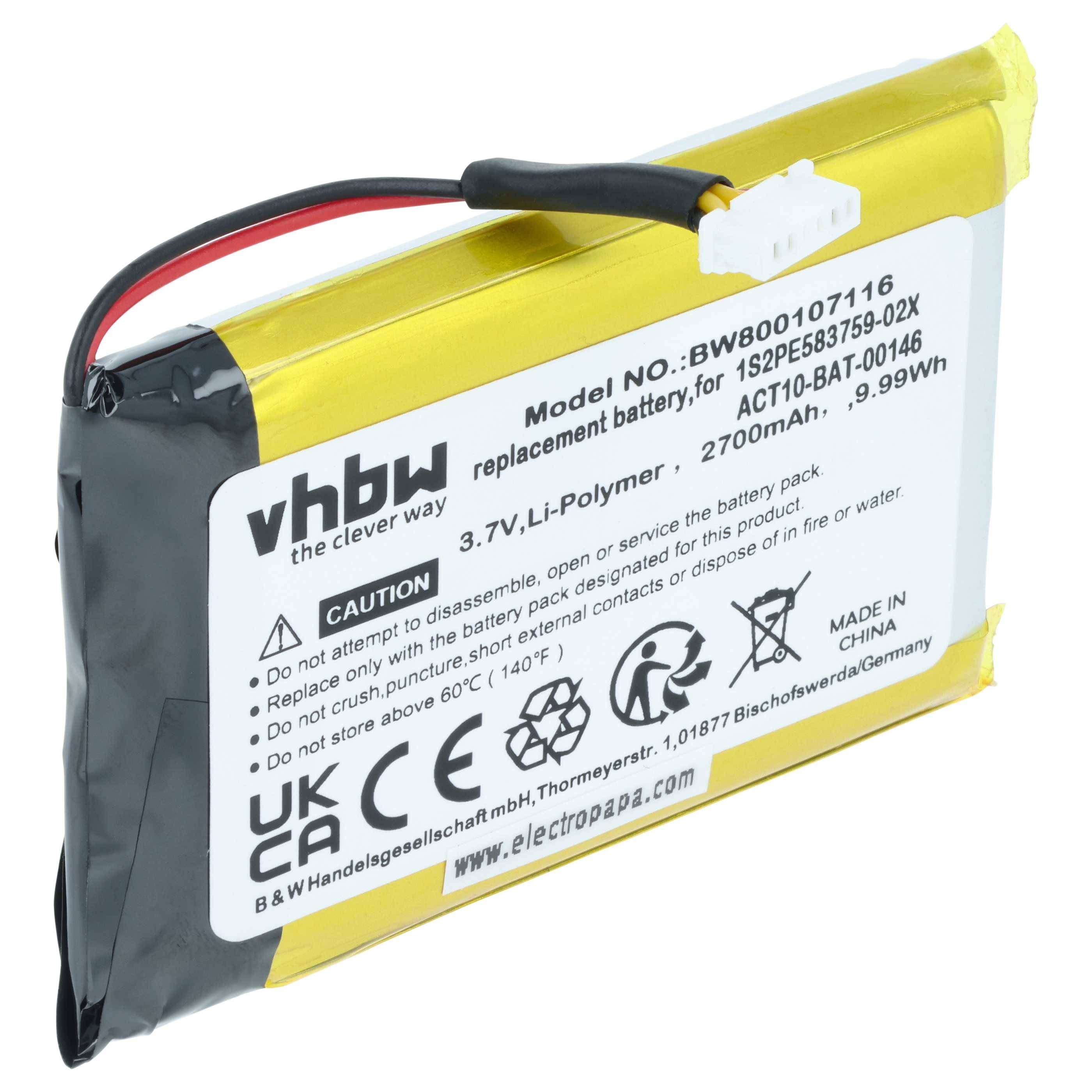 vhbw Akku kompatibel mit Satmap Active 12, 10 GPS Navigation Navi (2700 mAh, 3,7 V, Li-Polymer)