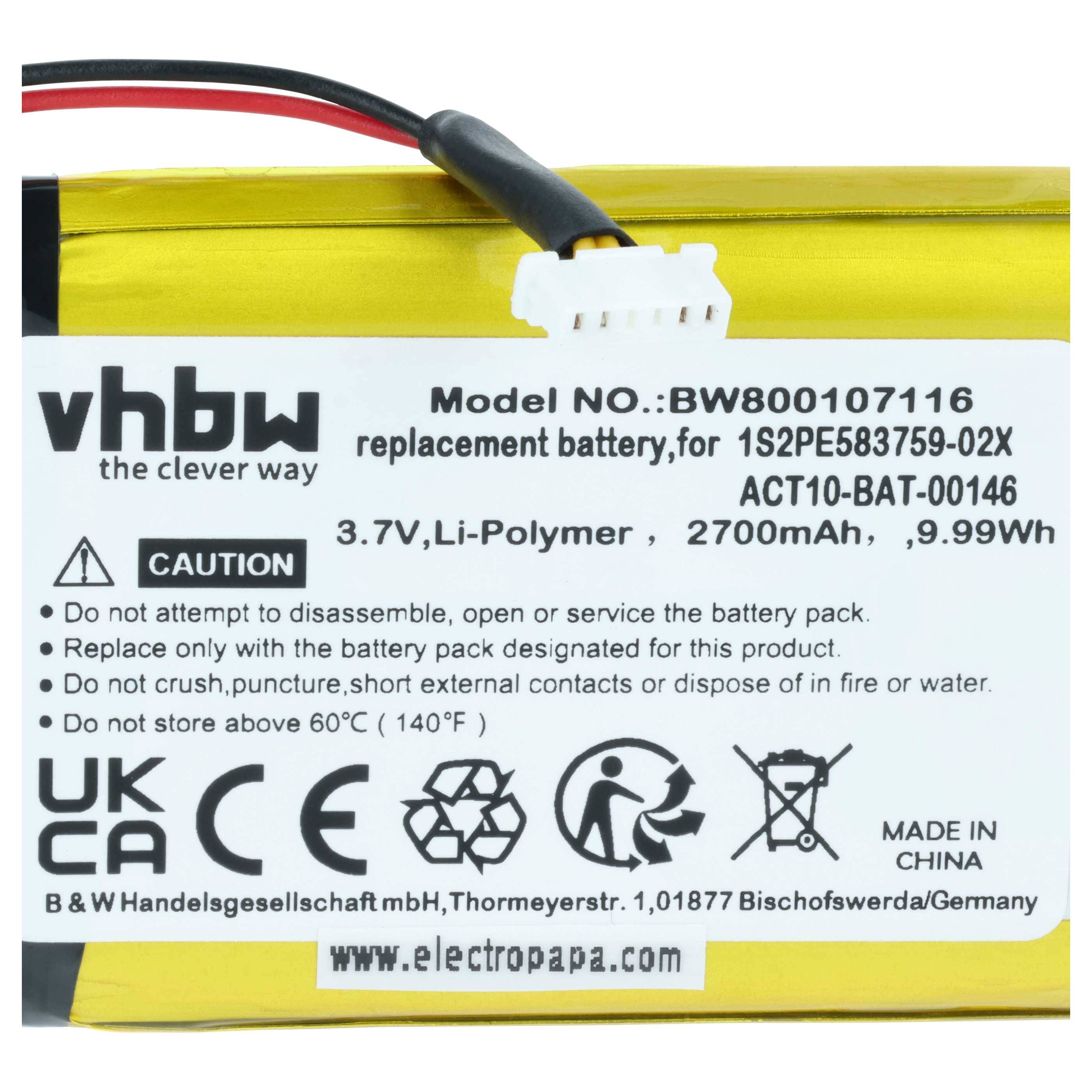 vhbw Akku kompatibel mit Satmap Active 12, 10 GPS Navigation Navi (2700 mAh, 3,7 V, Li-Polymer)