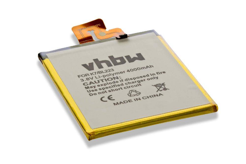 vhbw Li-Polymer Akku 4000mAh (4.35V) kompatibel mit Handy Telefon Smartphone Lenovo K7, K920, Vide Z2, Vibe Z2 Pro Ersatz für BL223.
