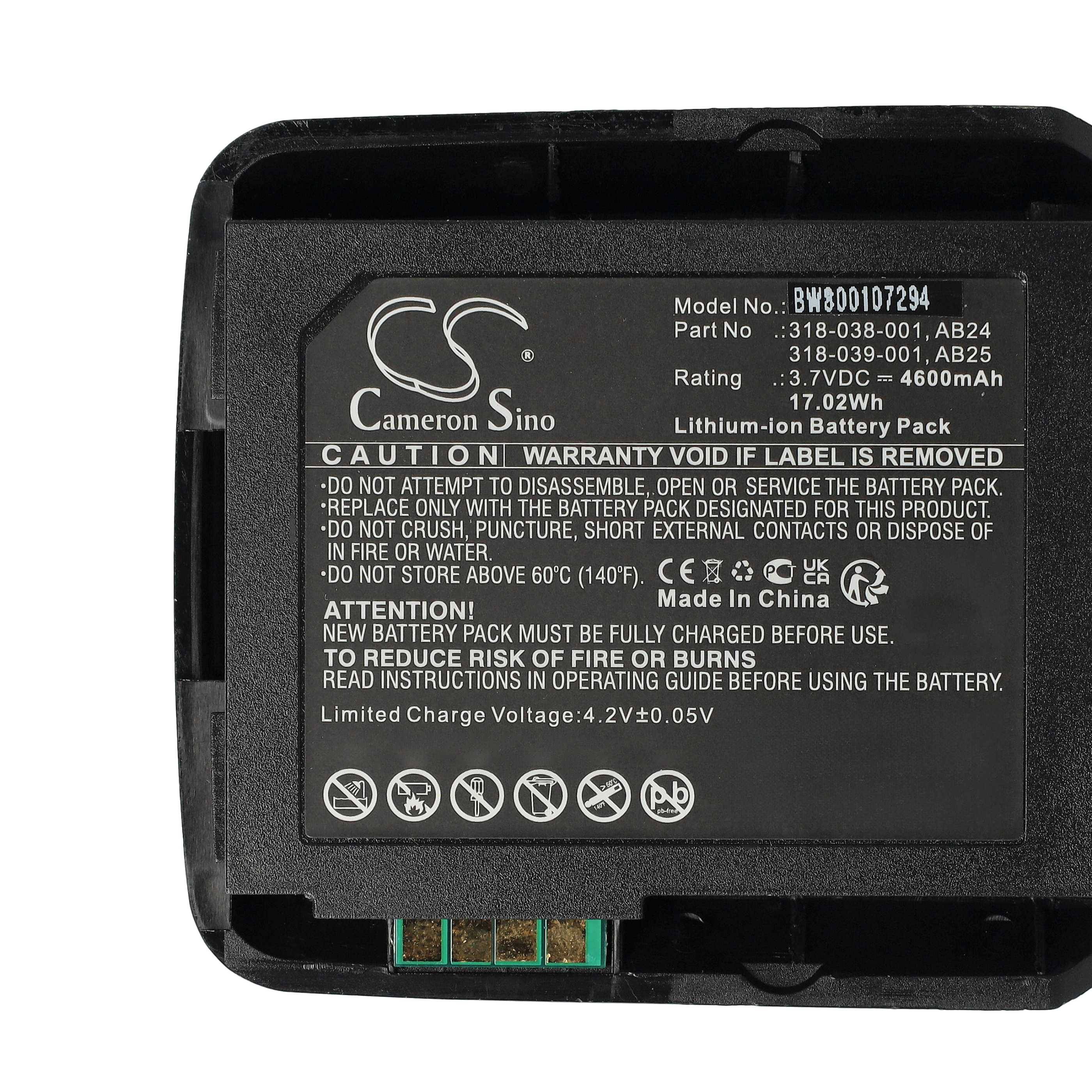 Batterie-Etikett mit Spezifikationen: Modell BW800107294, 3,7V, 1300mAh, 4,8Wh. Warnung: Nicht zerlegen oder Feuer aussetzen.