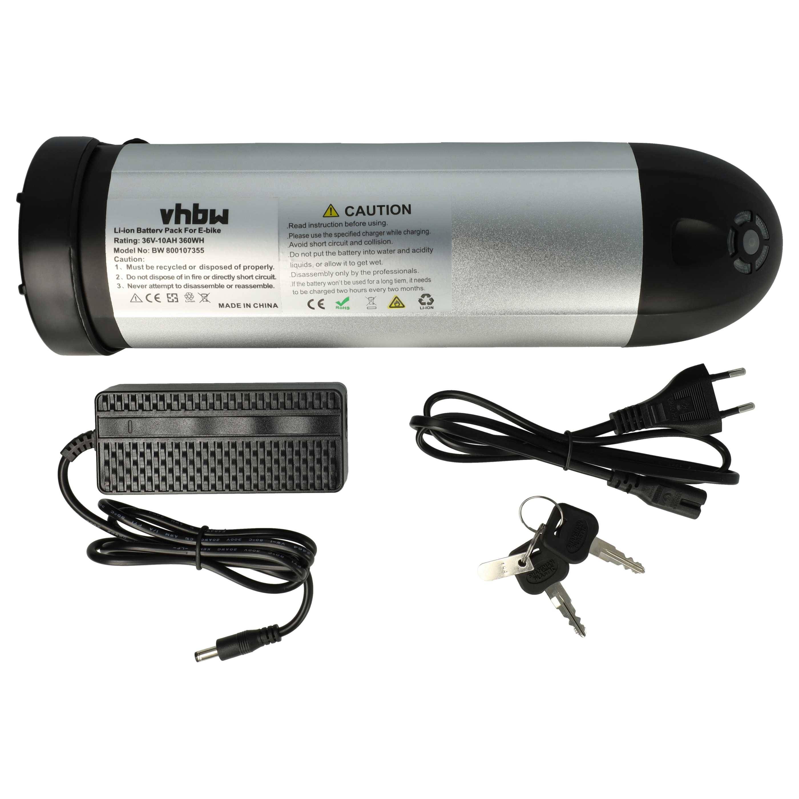 vhbw Akku für Prophete (TRIO), DeHawk, Stratos, LandCrossers u.a. E-Bike Elektrofahrrad (10 Ah, 36 V, Li-Ion) + Ladegerät - Silber