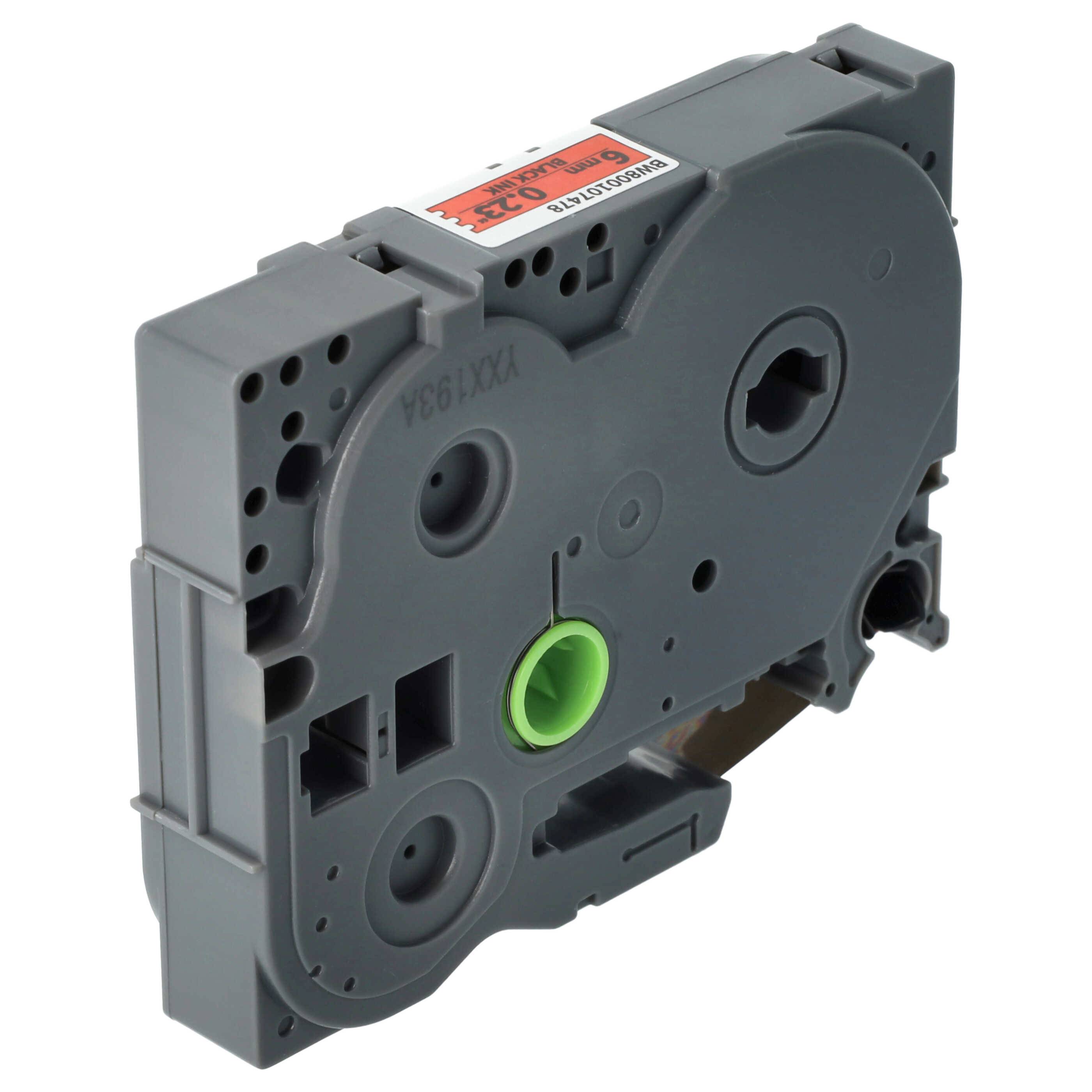 vhbw Schriftband-Kassette kompatibel mit Brother PT P700 Etiketten-Drucker 8m x 6mm Schwarz auf Rot