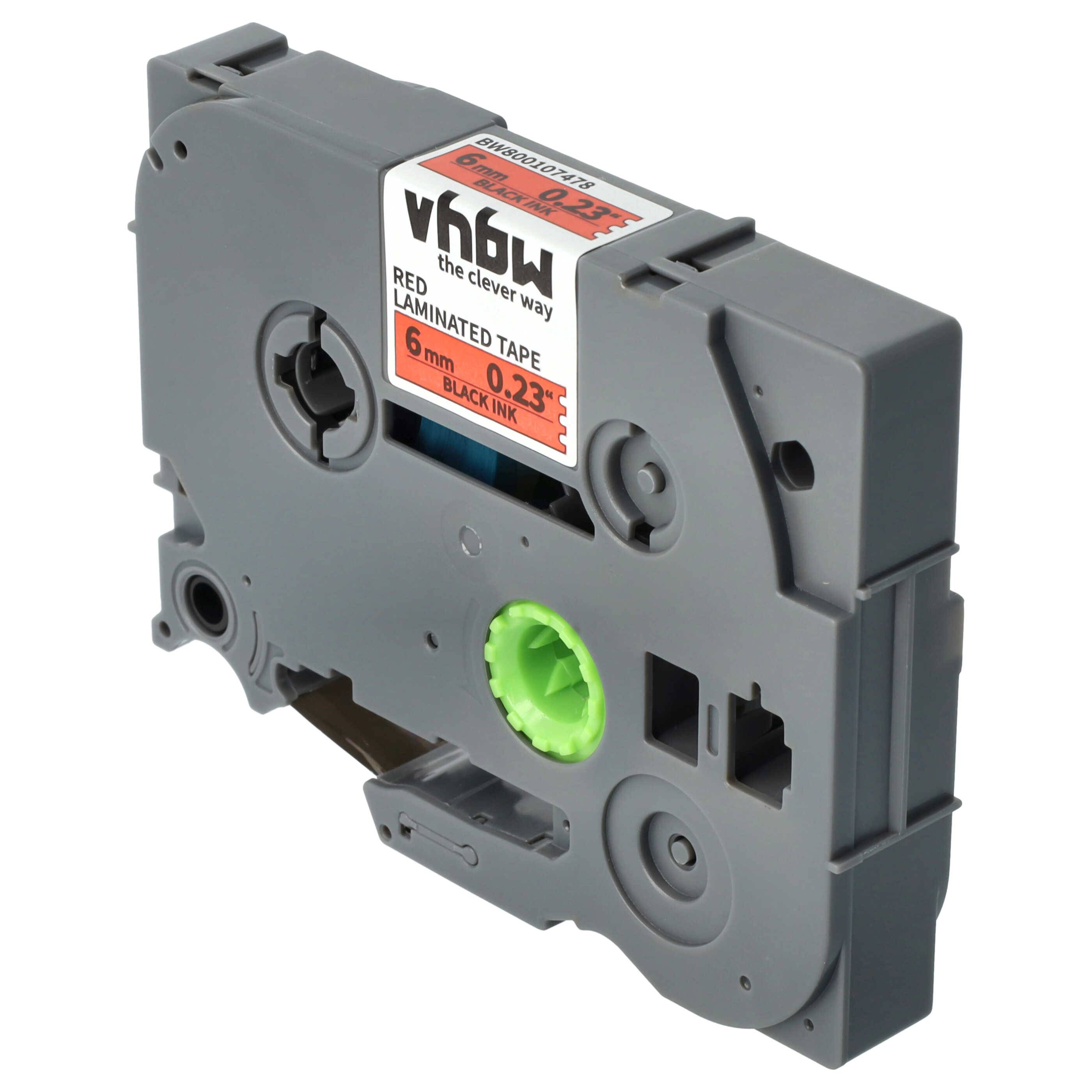 vhbw Schriftband-Kassette kompatibel mit Brother PT P700 Etiketten-Drucker 8m x 6mm Schwarz auf Rot