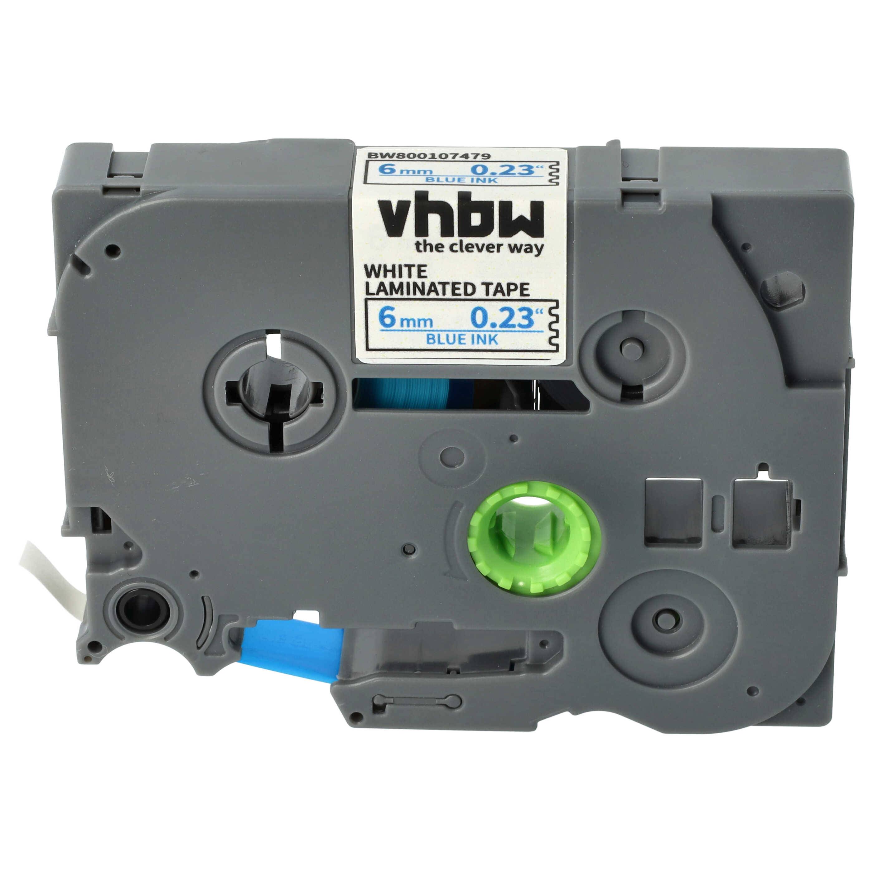 vhbw Schriftband-Kassette kompatibel mit Brother PT 2480, 2470, 2460, 2450, 300, 2400, 220, 200-Serie Etiketten-Drucker 8m x 6mm Blau auf Weiß
