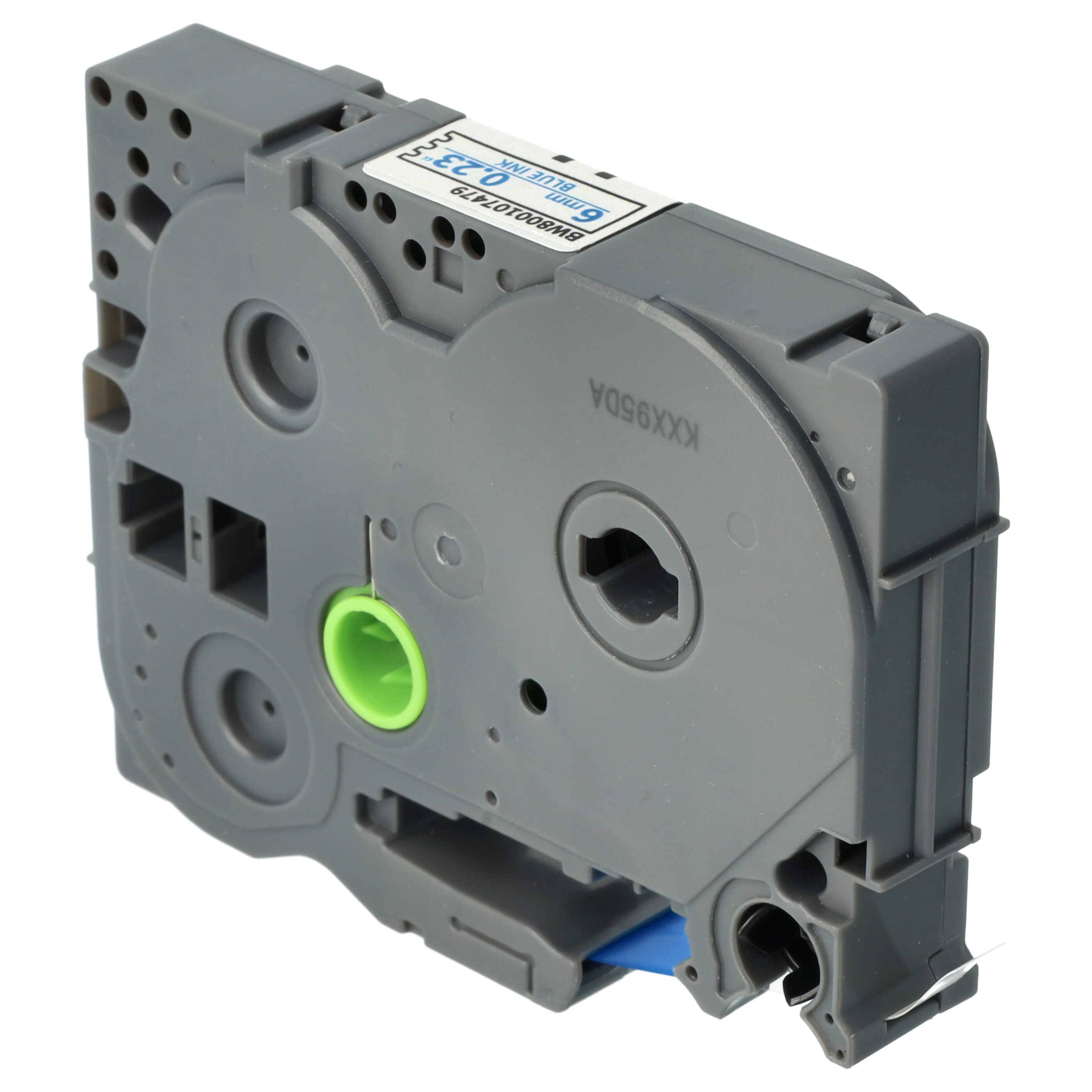 vhbw Schriftband-Kassette kompatibel mit Brother PT 1000, 1230PC, 1200P, 1200, 1090, 1080, 1010, 1000-Serie Etiketten-Drucker 8m x 6mm Blau auf Weiß