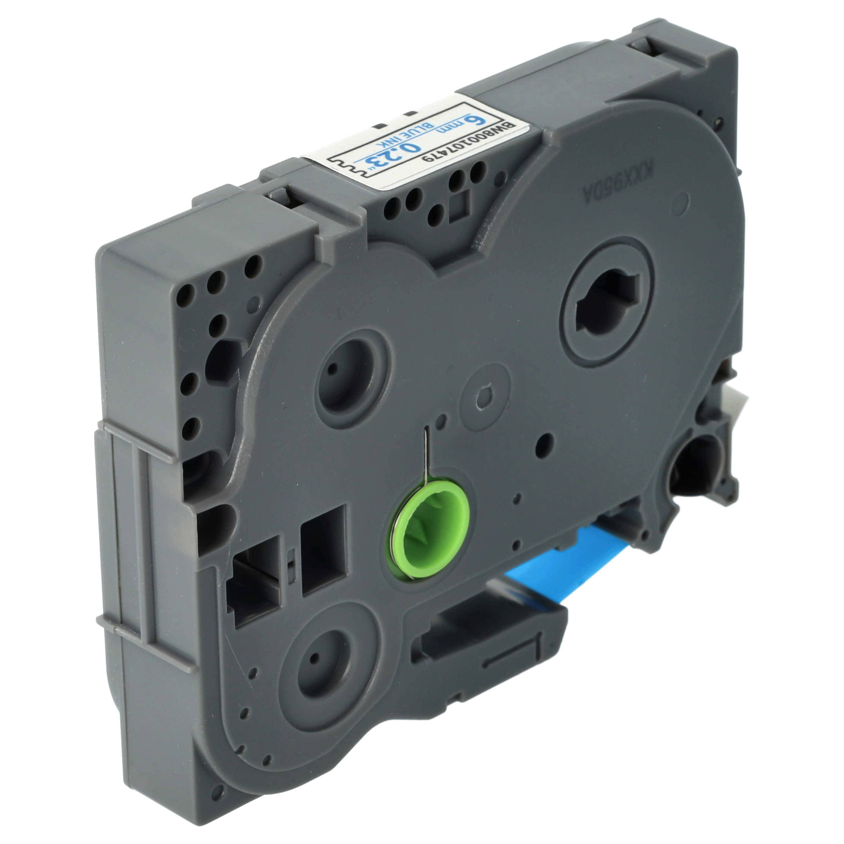 vhbw Schriftband-Kassette kompatibel mit Brother PT 1000, 1230PC, 1200P, 1200, 1090, 1080, 1010, 1000-Serie Etiketten-Drucker 8m x 6mm Blau auf Weiß