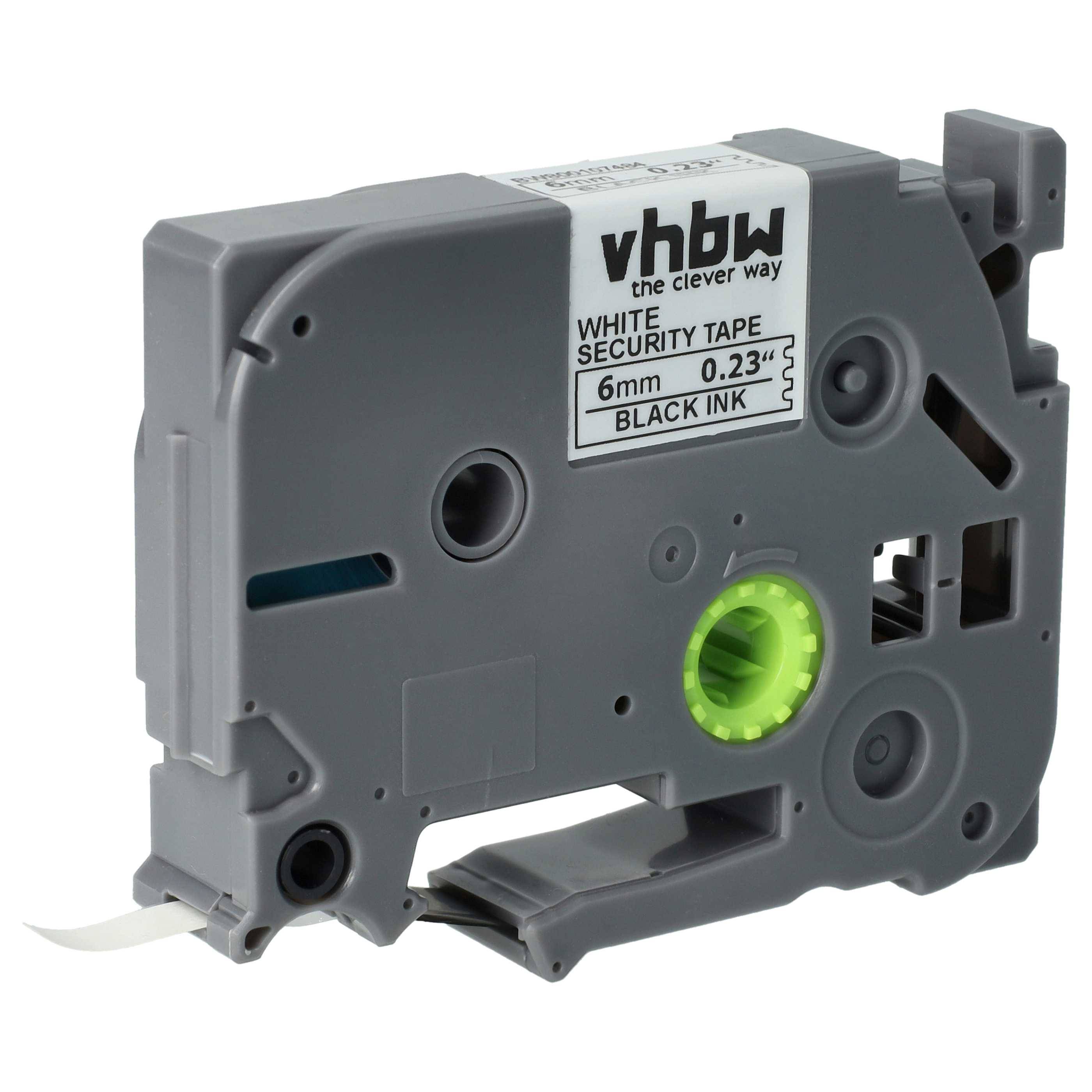 vhbw Schriftband-Kassette kompatibel mit Brother PT 9600, 9400, 9000-Serie, D400 Etiketten-Drucker 8m x 6mm Schwarz auf Weiß Sicherheitsband