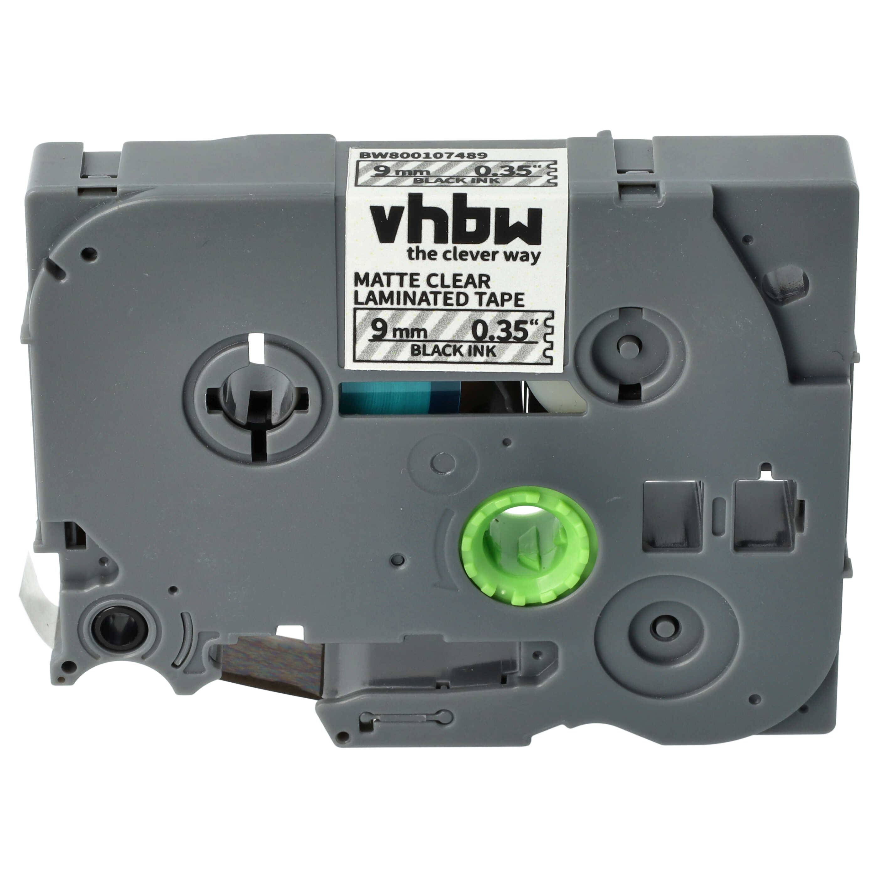 vhbw Schriftband-Kassette kompatibel mit Brother PT 900, 550, 540C, 7500VP, 7600VP, 7100VP Etiketten-Drucker 8m x 9mm Schwarz auf Matt-Transparent
