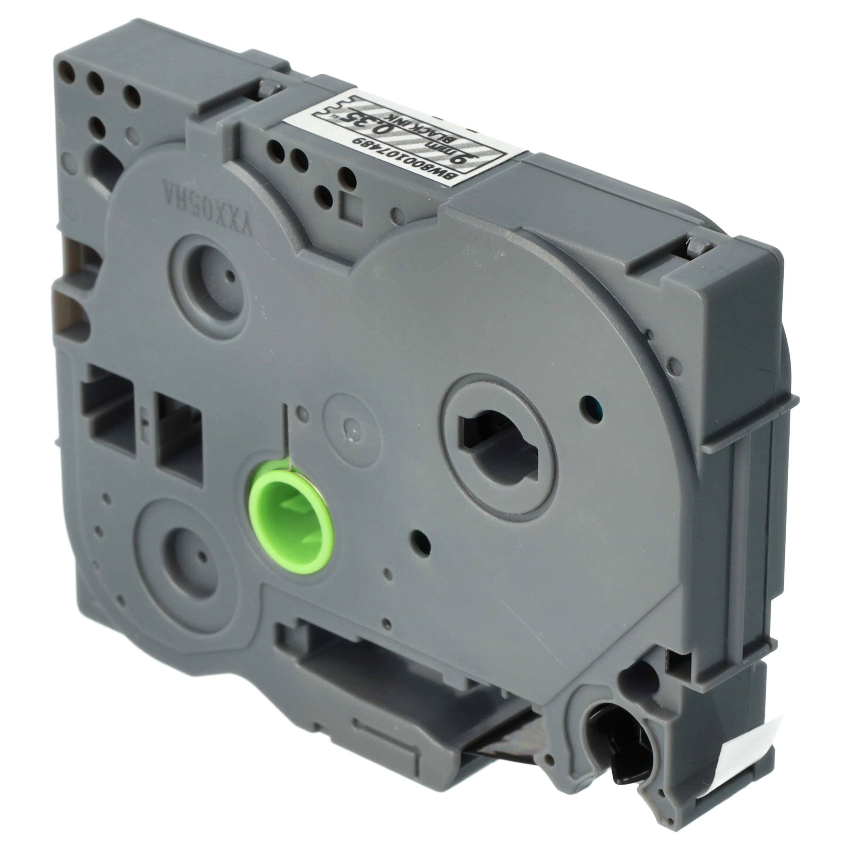 vhbw Schriftband-Kassette kompatibel mit Brother PT D600, D600VP, D450, D450VP, D400VP, E100 Etiketten-Drucker 8m x 9mm Schwarz auf Matt-Transparent