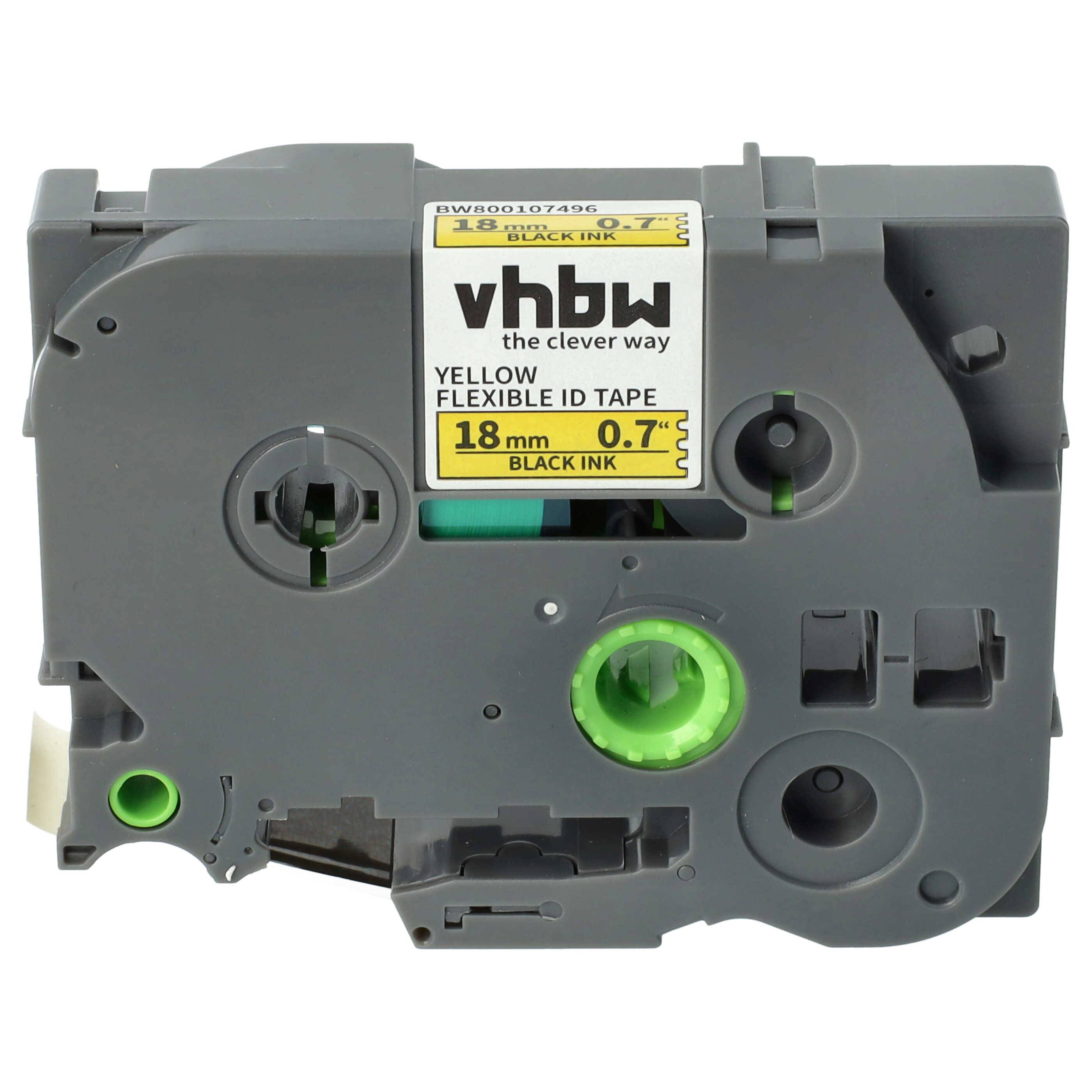 vhbw Schriftband-Kassette kompatibel mit Brother PT 1000 BTS, 1000 F, 1800 E, 1800, 1750 Etiketten-Drucker 8m x 18mm Schwarz auf Gelb, Flexibel