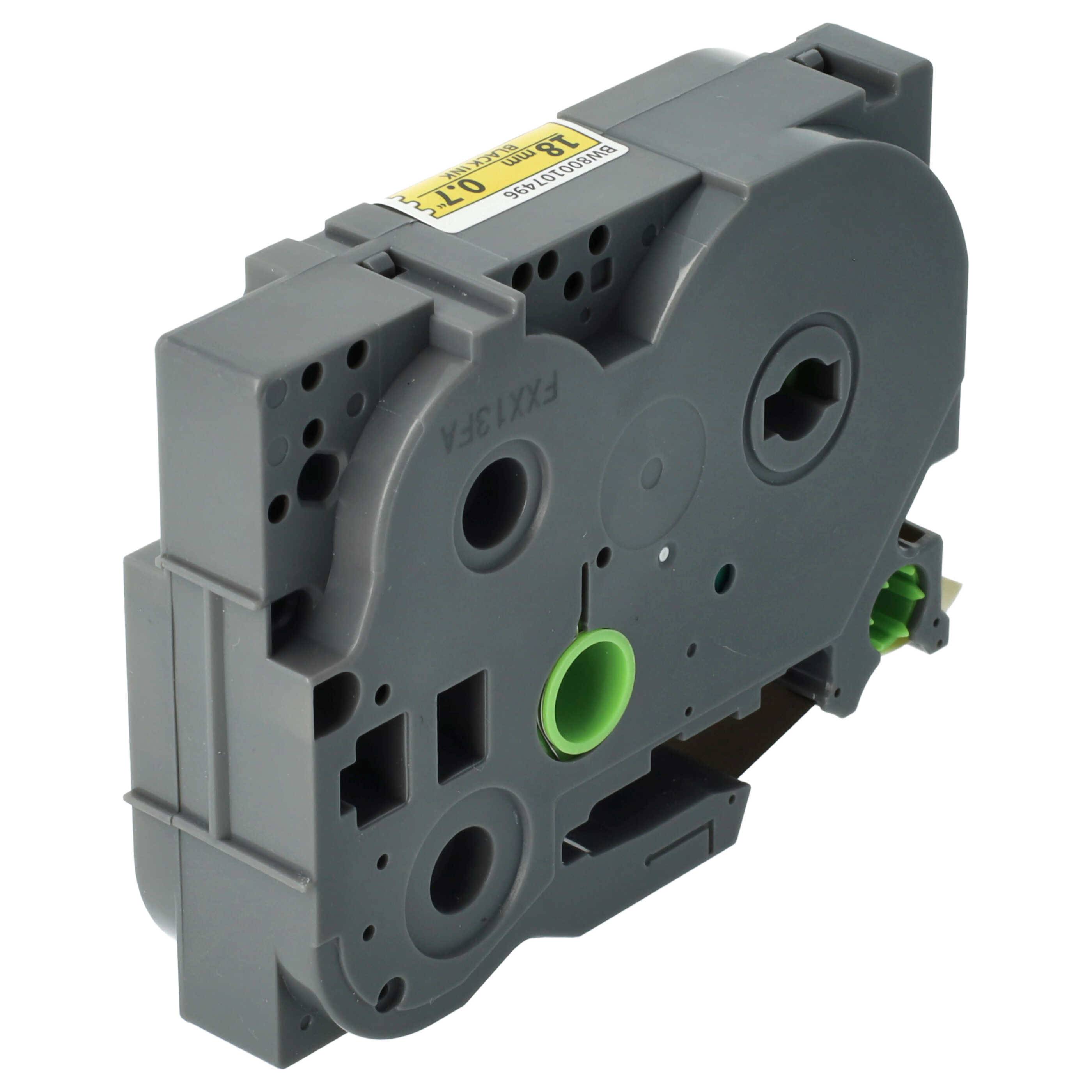 vhbw Schriftband-Kassette kompatibel mit Brother PT 1000 BTS, 1000 F, 1800 E, 1800, 1750 Etiketten-Drucker 8m x 18mm Schwarz auf Gelb, Flexibel