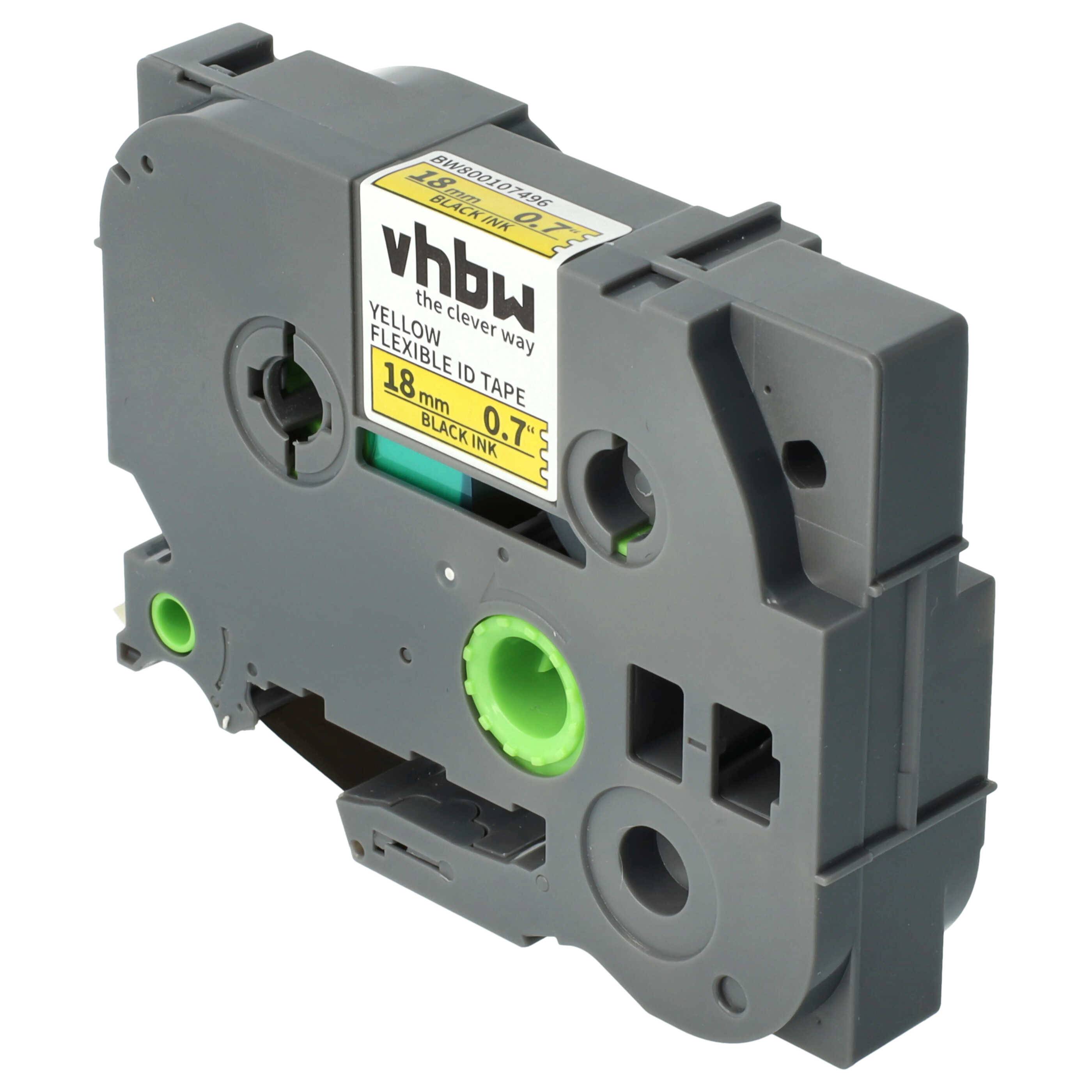 vhbw Schriftband-Kassette kompatibel mit Brother PT 1000 BTS, 1000 F, 1800 E, 1800, 1750 Etiketten-Drucker 8m x 18mm Schwarz auf Gelb, Flexibel