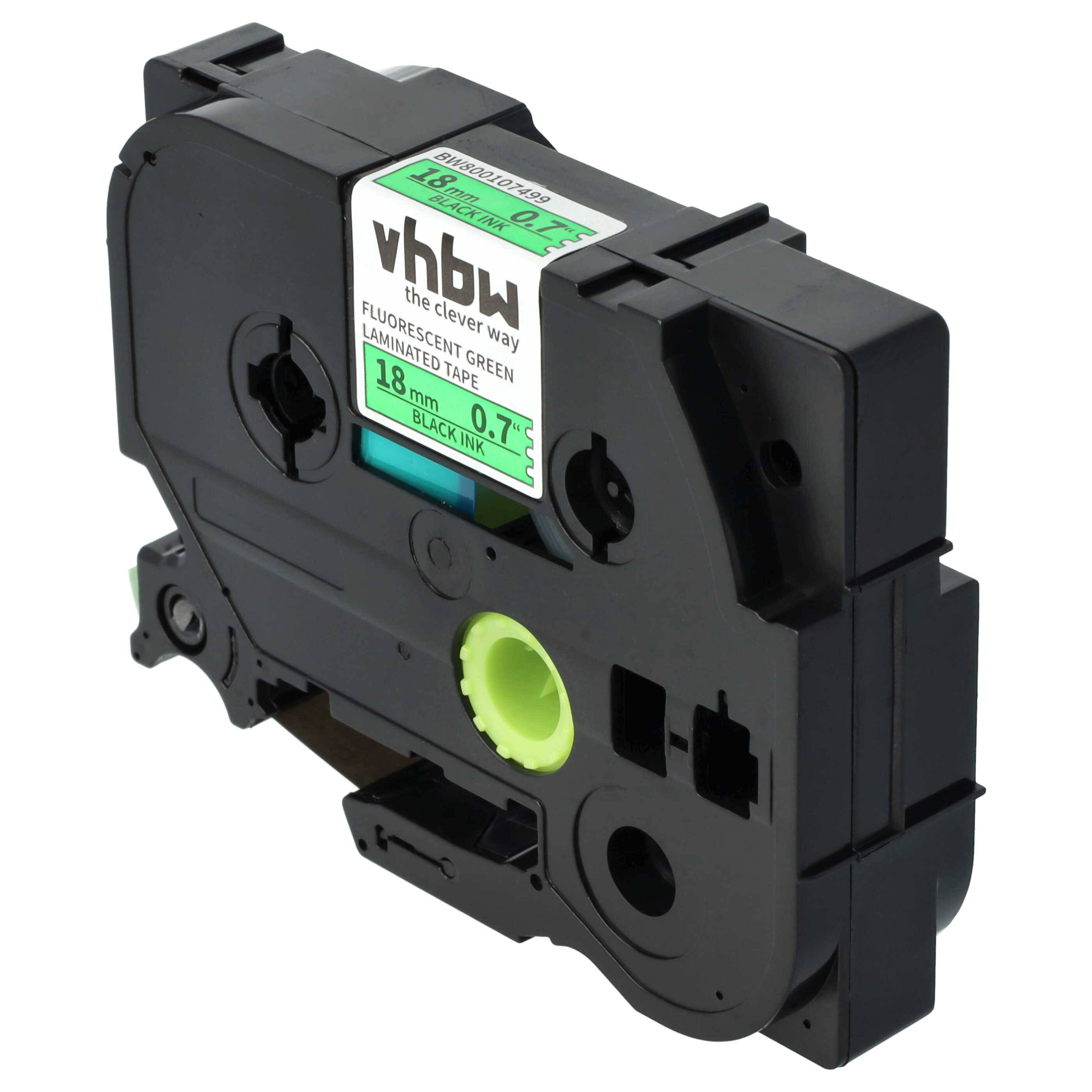vhbw Schriftband-Kassette kompatibel mit Brother PT 1000 BTS, 1000 F, 1800 E, 1850, 1800, 1750 Etiketten-Drucker 8m x 18mm Schwarz auf Neon-Grün