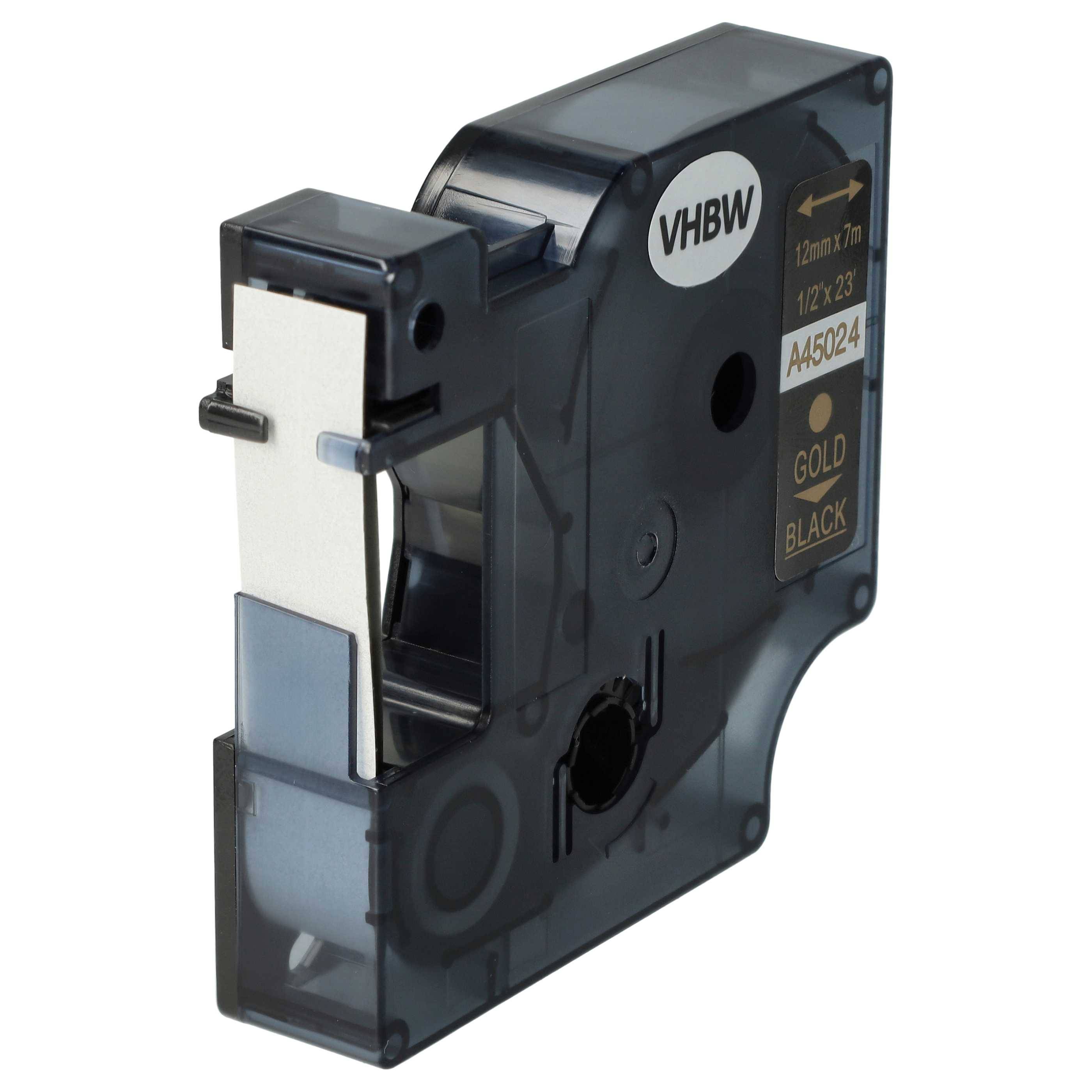 vhbw Schriftband-Kassette kompatibel mit Dymo LabelManager 450D, 500TS, 500, PC II Etiketten-Drucker 7m x 12mm Gold auf Schwarz