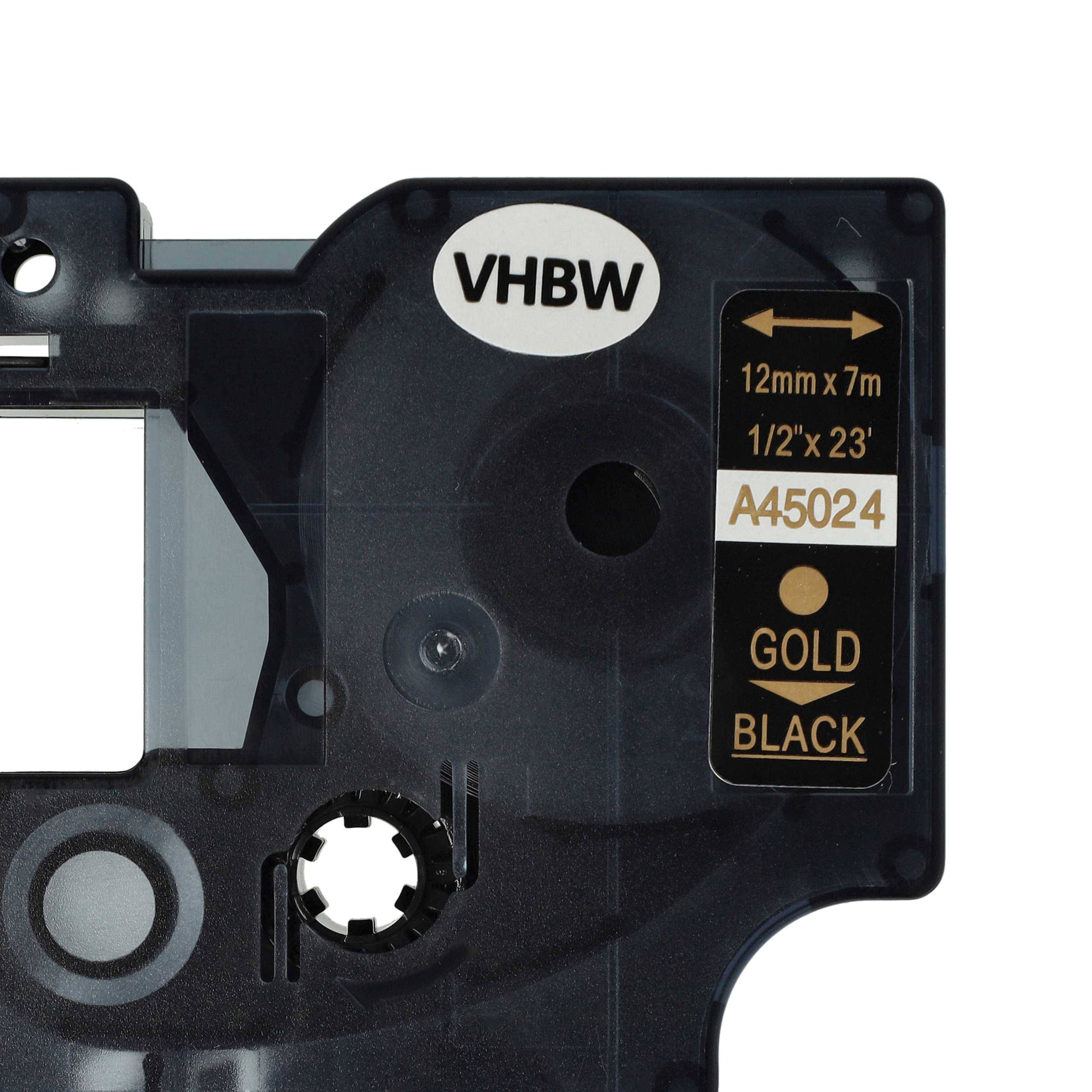 vhbw Schriftband-Kassette Ersatz für Dymo D1, 45024 für Etiketten-Drucker 7m x 12mm Gold auf Schwarz