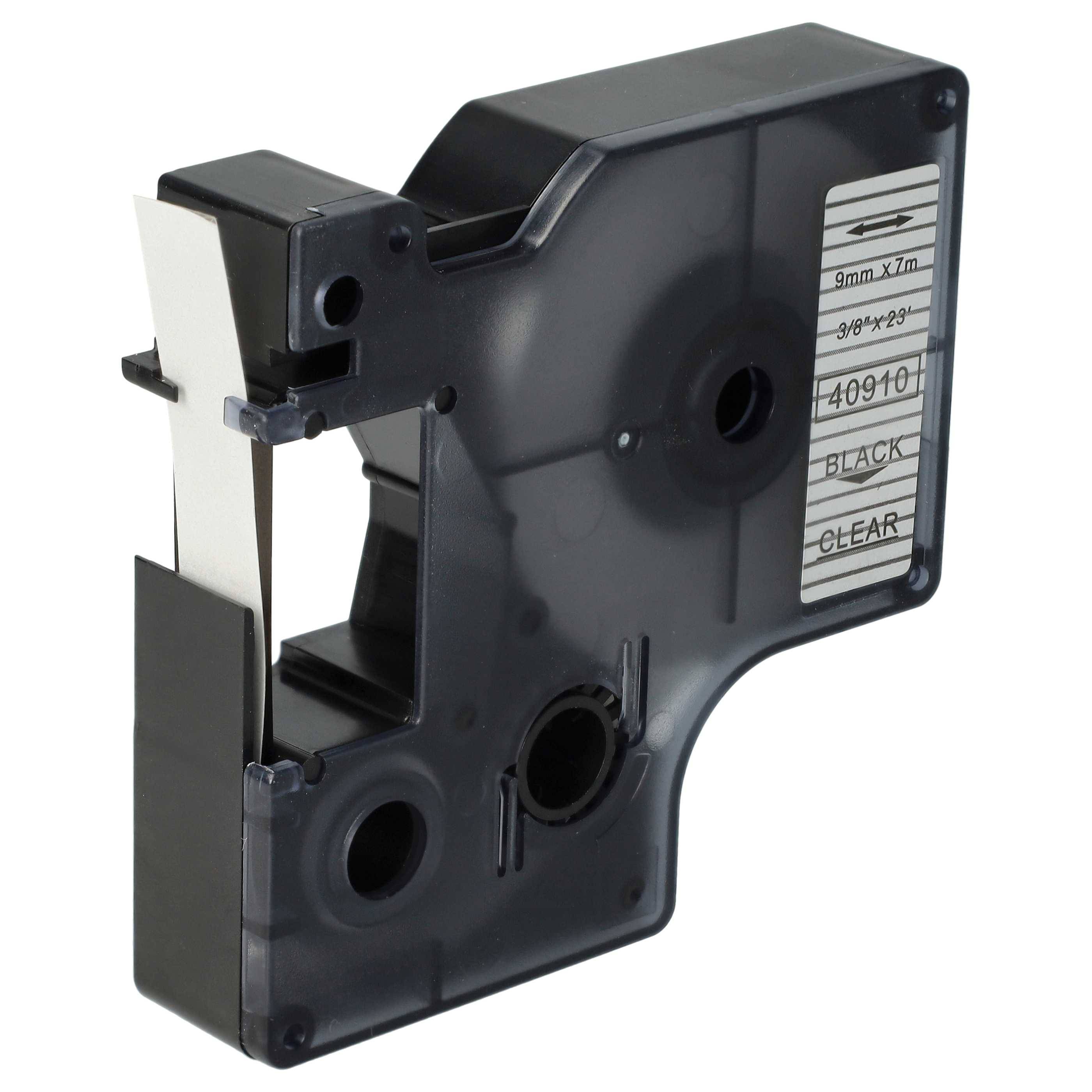 vhbw Schriftband-Kassette kompatibel mit Dymo LabelManager 400 | 300, 350, 260P, 280, 360D, 350D Etiketten-Drucker 7m x 9mm Schwarz auf Transparent