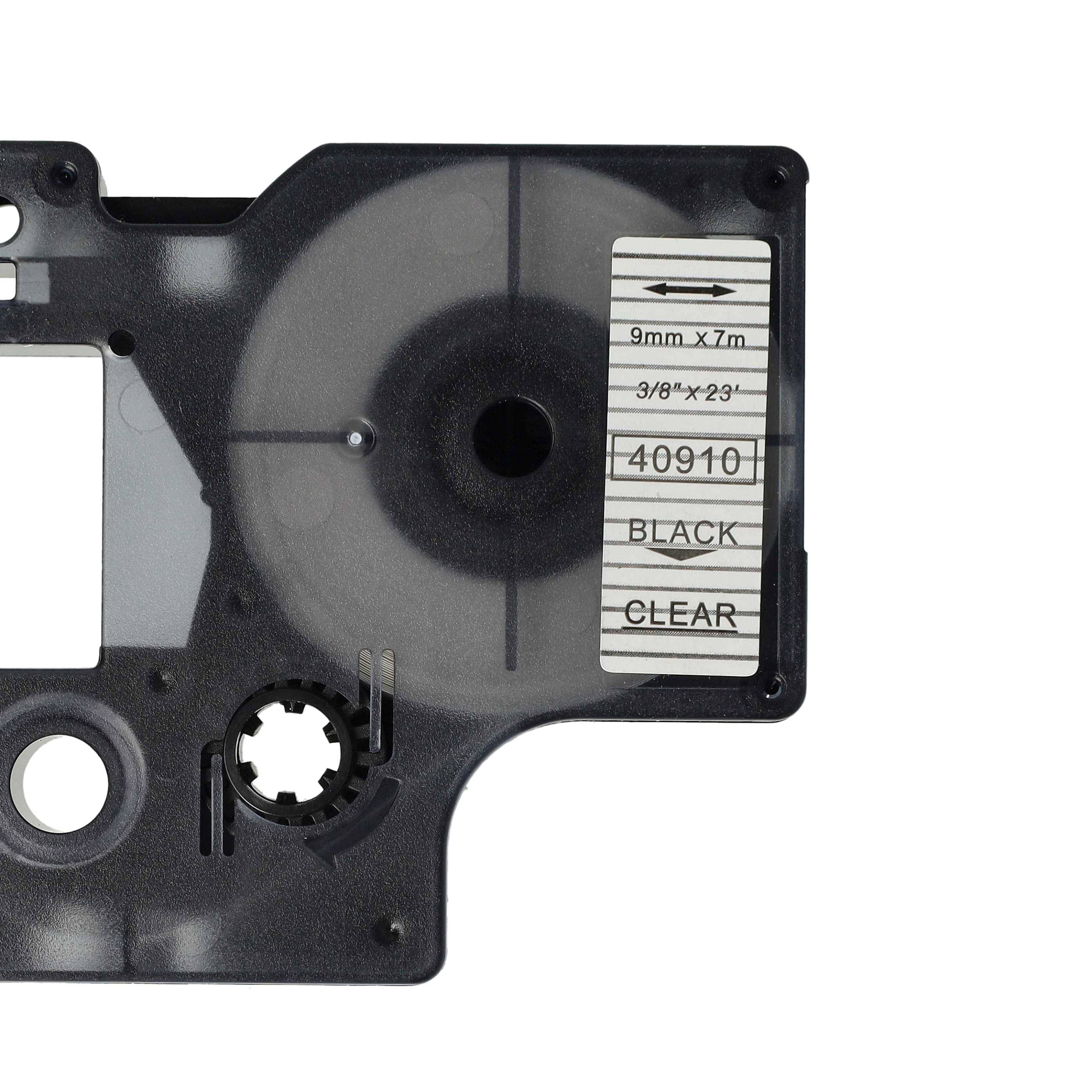 vhbw Schriftband-Kassette kompatibel mit Dymo LabelManager 400 | 300, 350, 260P, 280, 360D, 350D Etiketten-Drucker 7m x 9mm Schwarz auf Transparent
